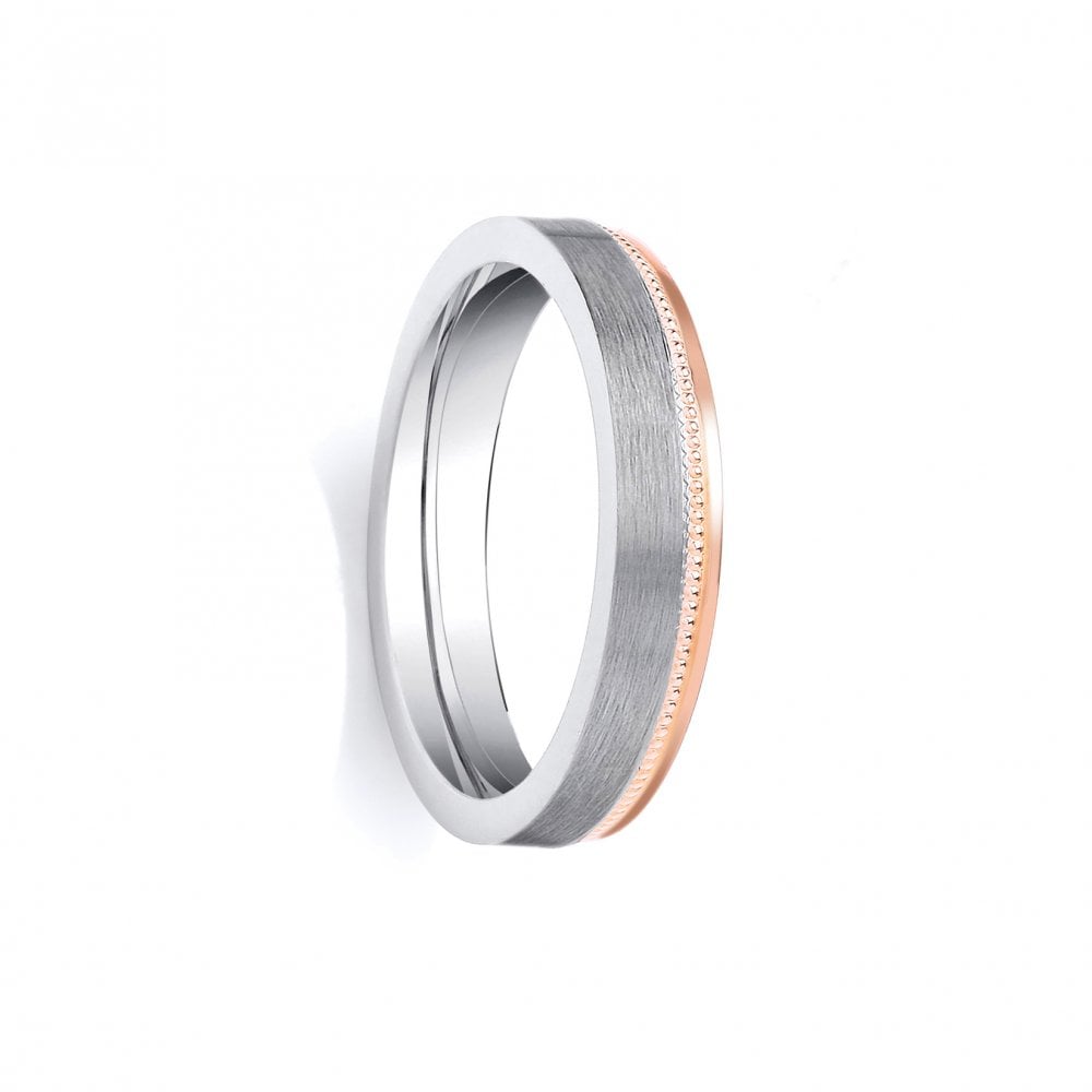 2 Colour 9ct Rose and White Fancy 4mm Wedding Ring