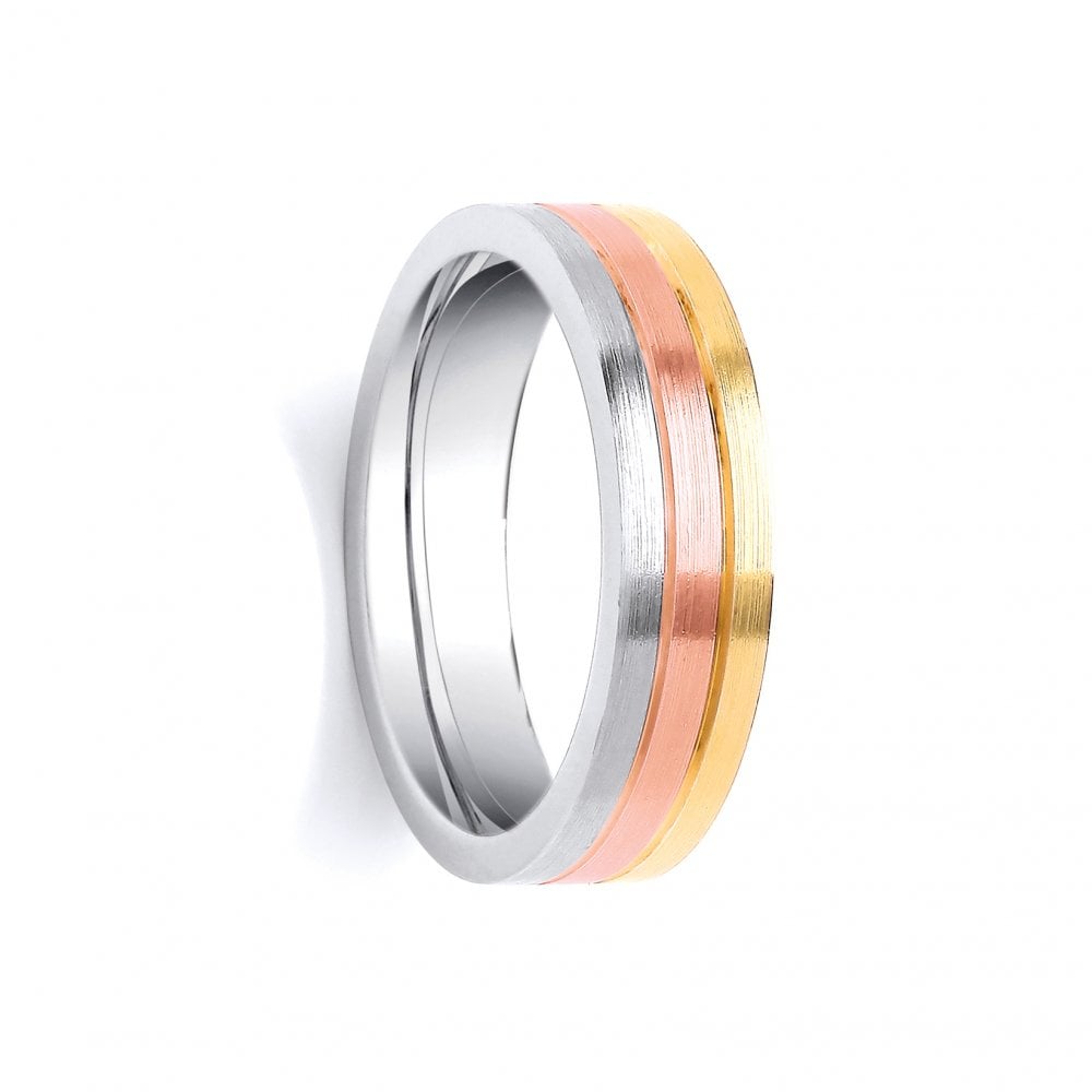 3 Colour 9ct Rose White and Yellow Fancy 6mm Wedding Ring