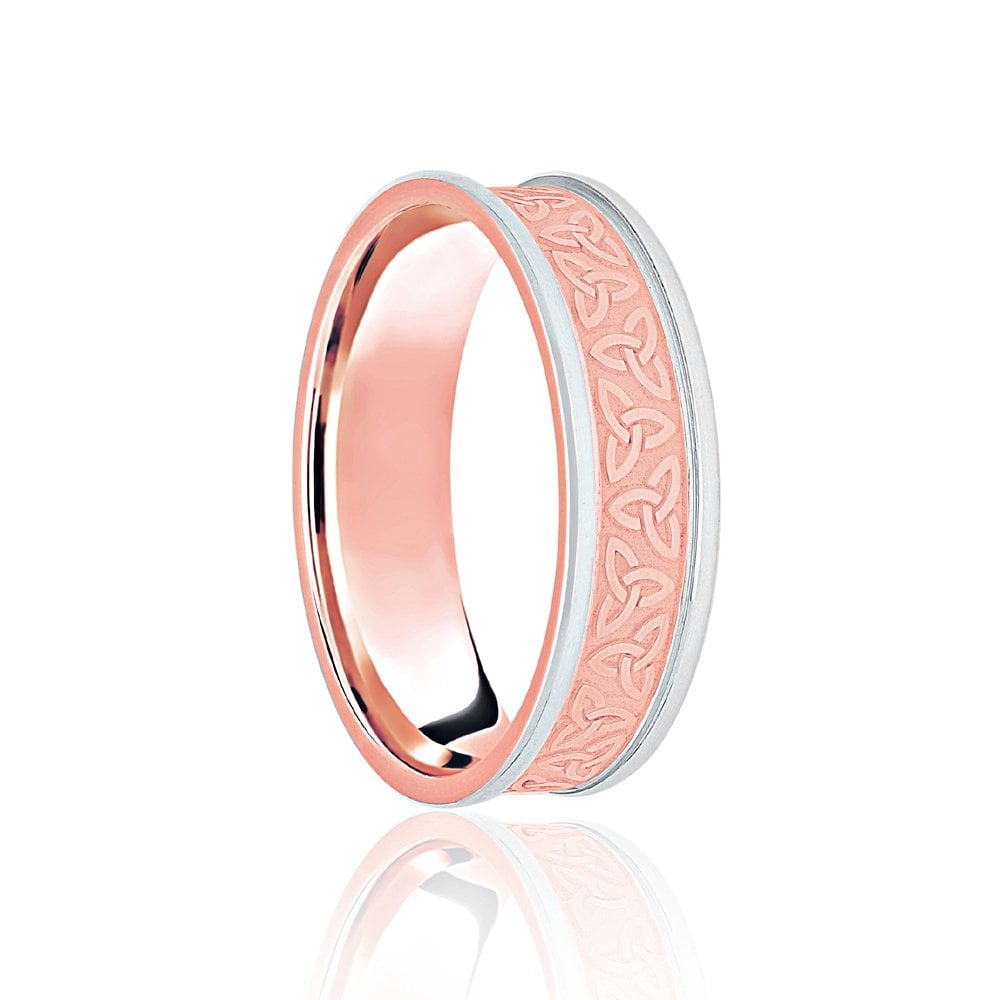 9ct Rose & White Flat Court 7mm Celtic Laser Engraved Wedding Band