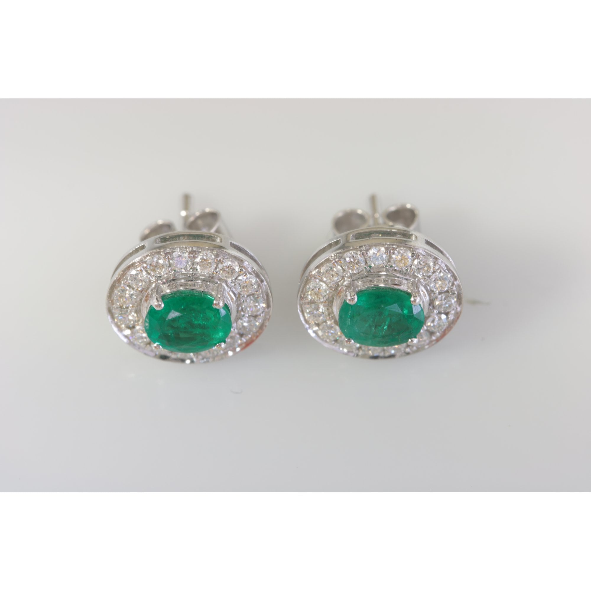 18ct white gold emerald and diamond cluster earrings