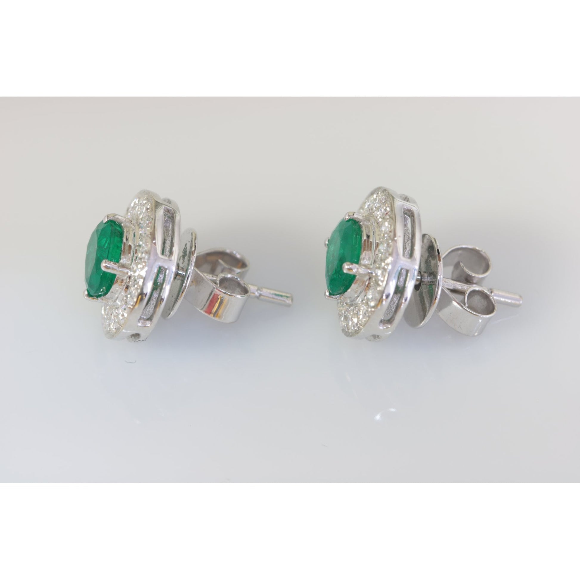 18ct white gold emerald and diamond cluster earrings