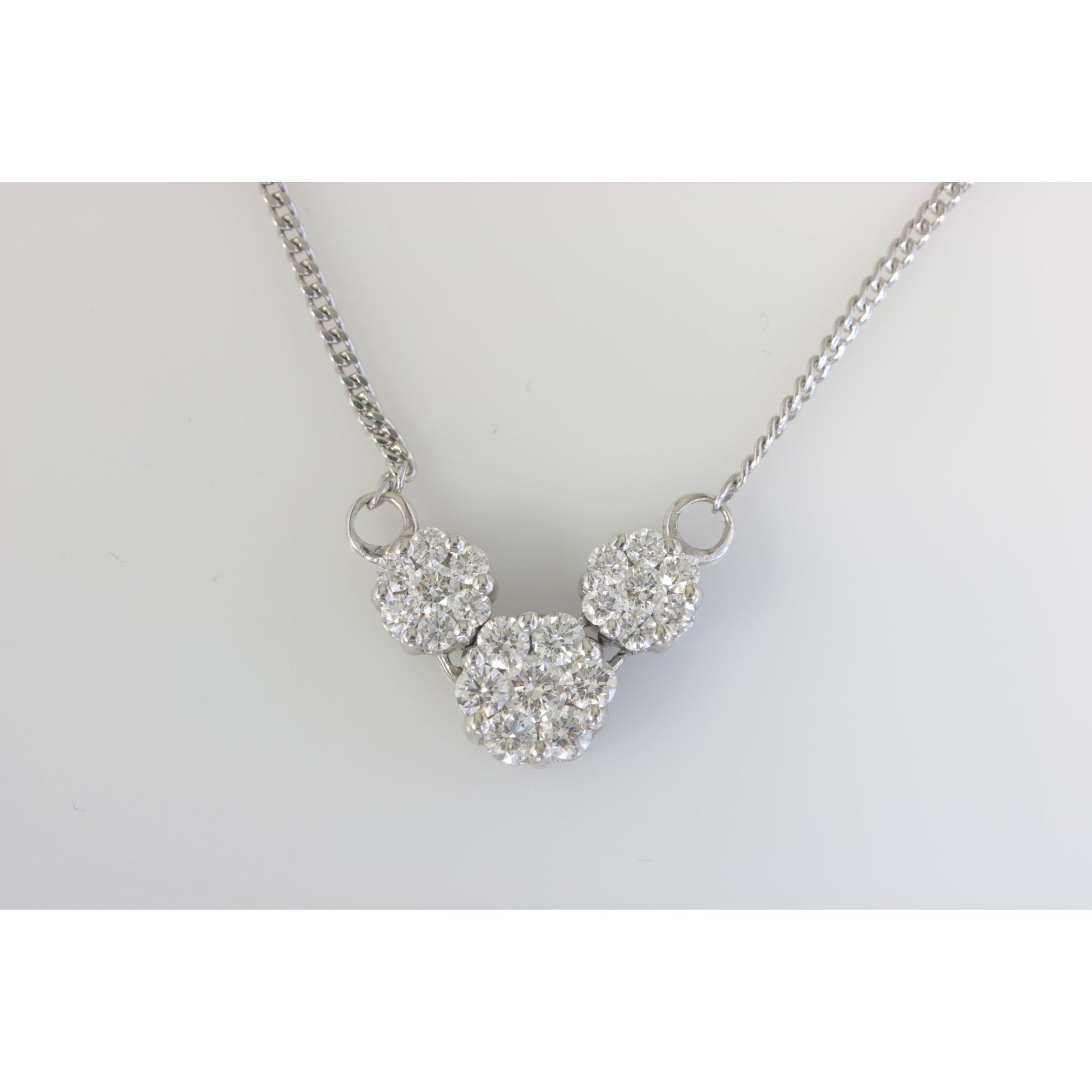 9ct White Gold Triple Cluster Diamond Necklace 0.53ct