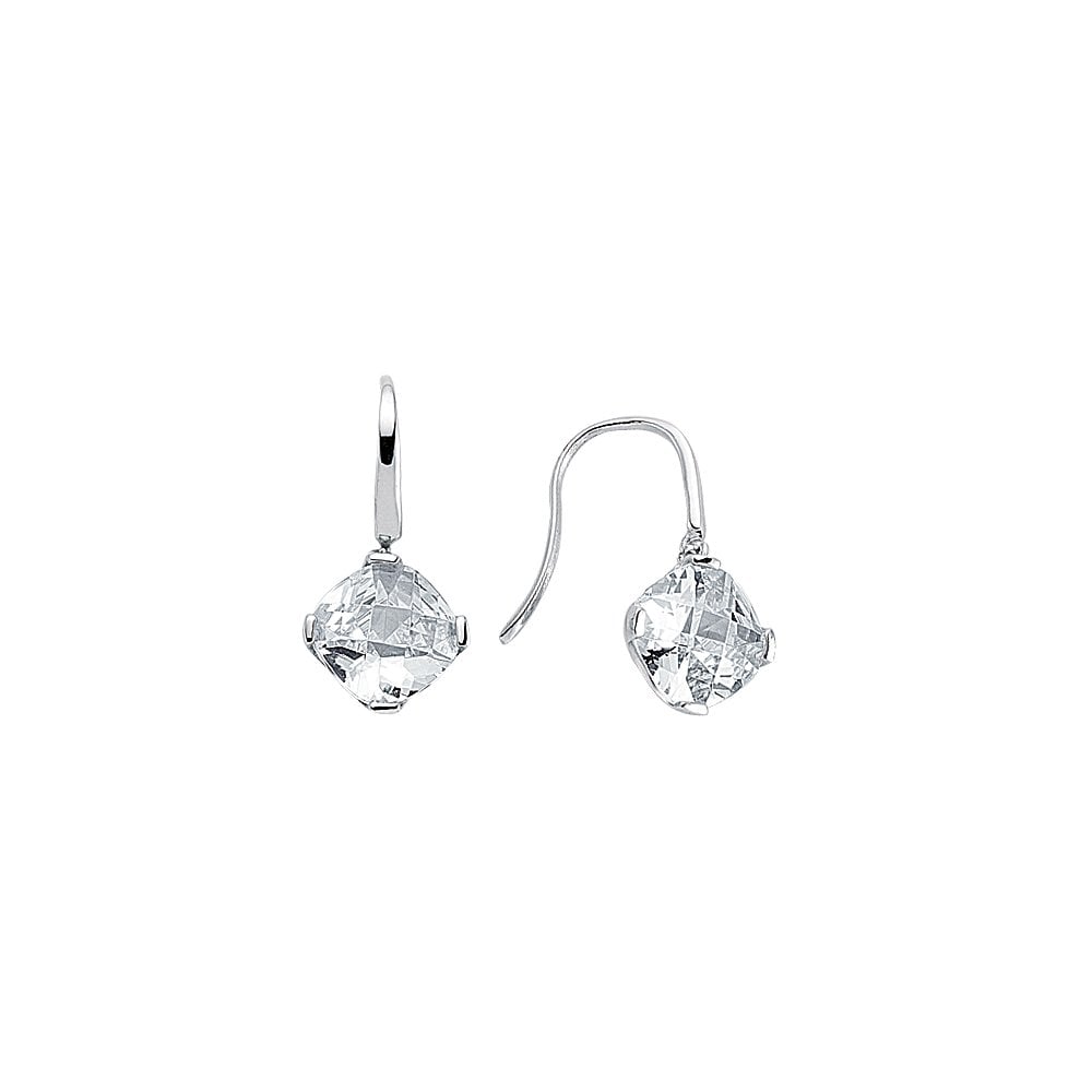 925 Sterling Silver CZ Clawset Square Drop Earrings