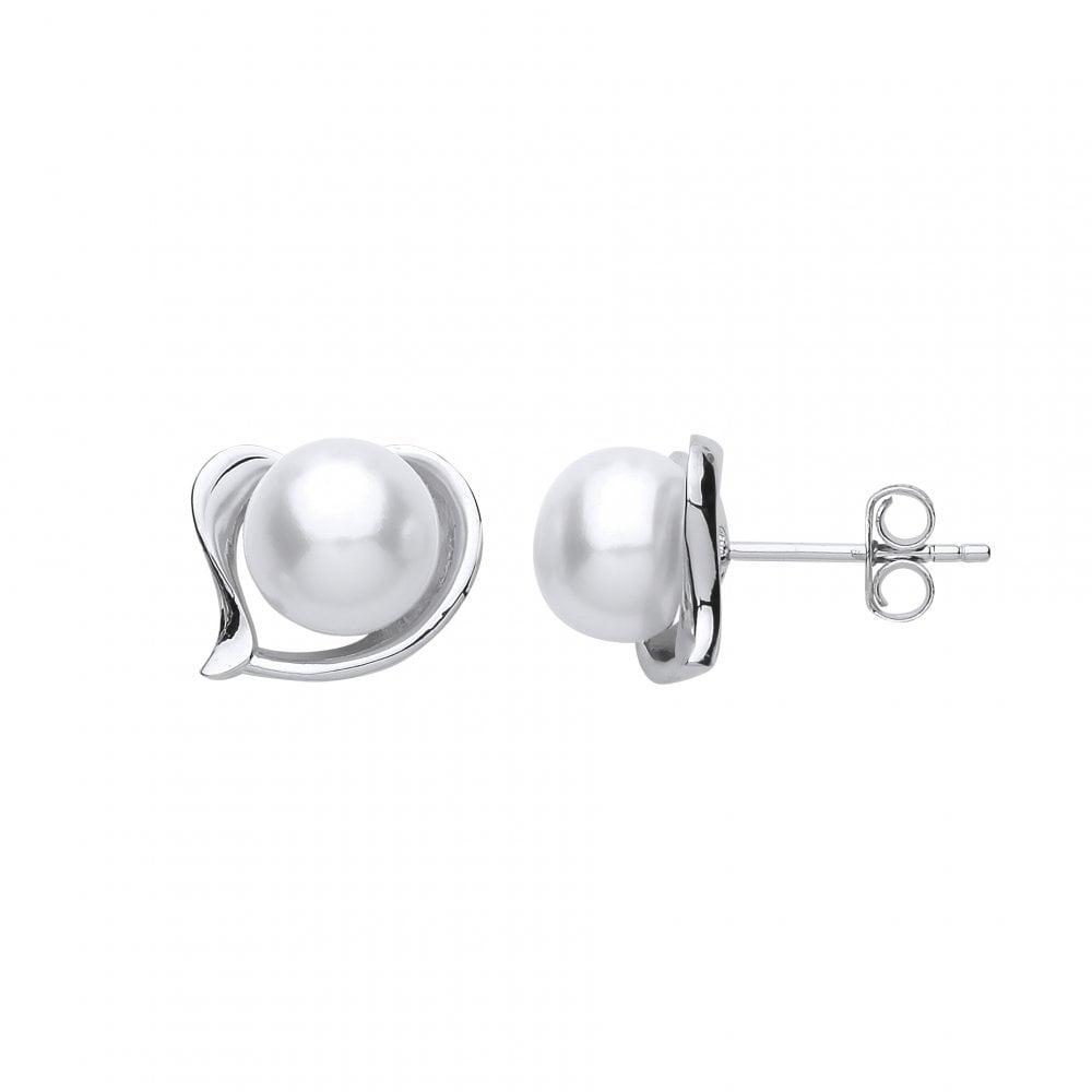 925 Sterling Silver & Fresh Water Pearl Heart Stud Earrings