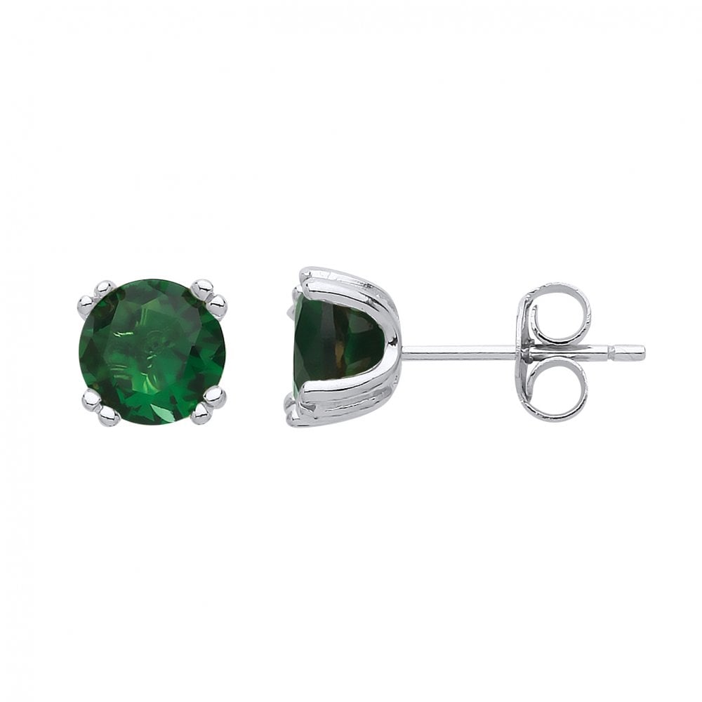 Silver Emerald CZ Stud Earrings