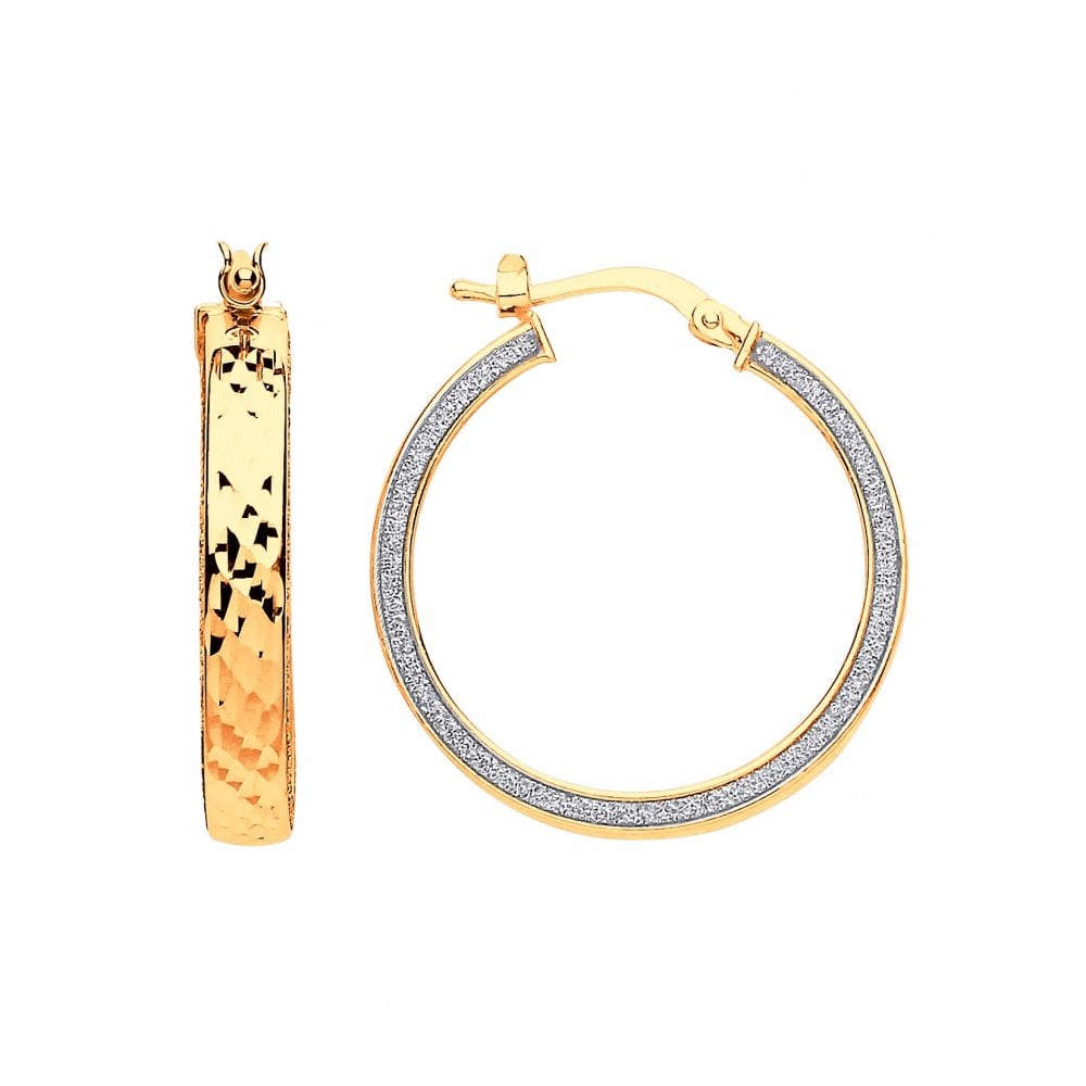 Gold Plated Moondust Round 15mm Hoop Earrings
