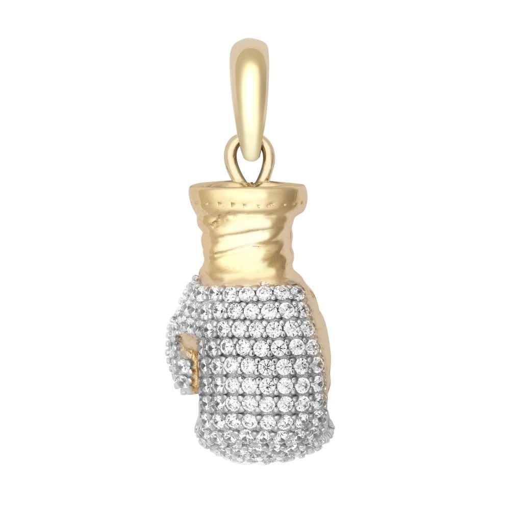 9ct Yellow Gold CZ Set Boxing Glove Pendant 26mm
