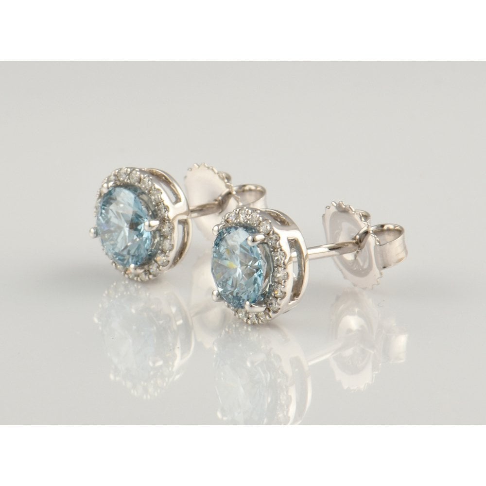 9ct White Gold Blue Laboratory Grown Diamond Cluster Earrings 1.59ct