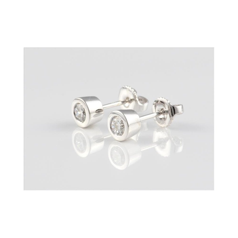 9ct White gold Rub Over Artisan Diamond Set Earrings 0.52ct