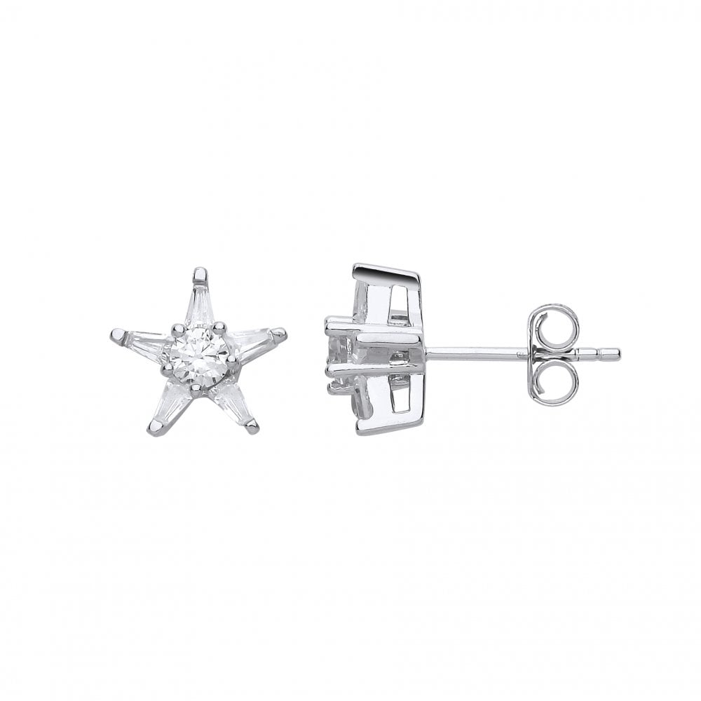 925 Sterling Silver CZ Fancy Star Stud Earrings