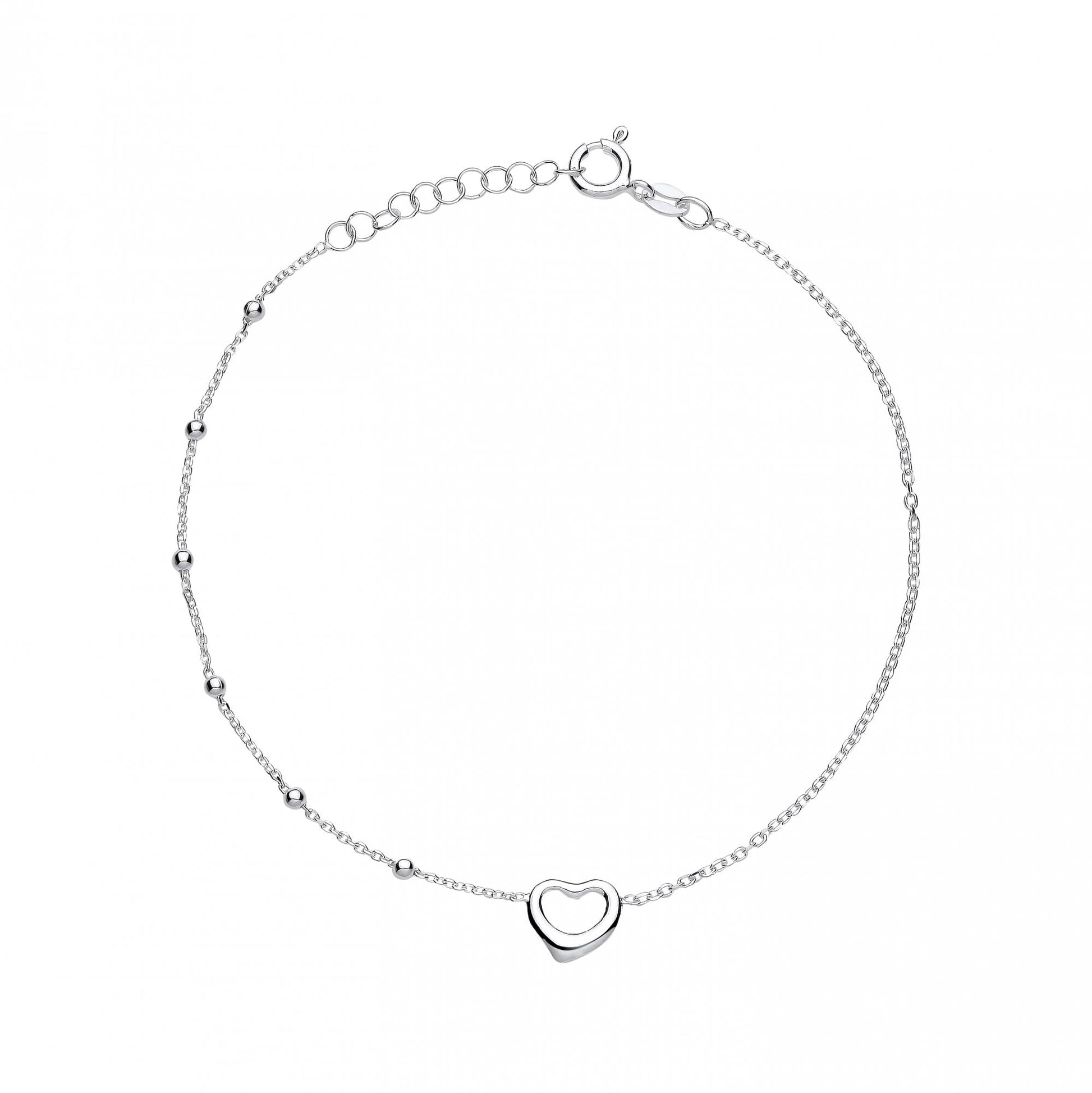 Silver Plated 10" Heart & Bead Anklet