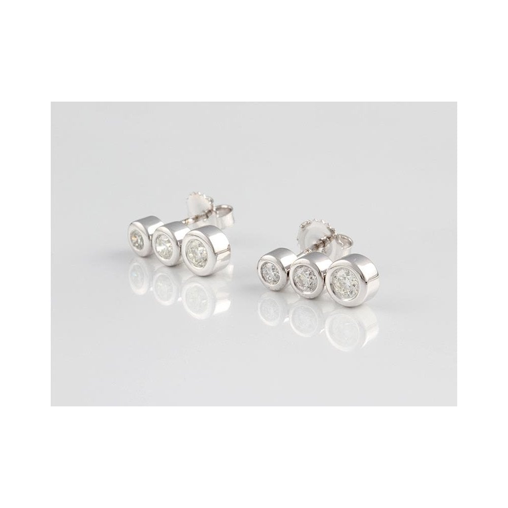 18ct White Gold Three Stone Diamond Drop Earrings