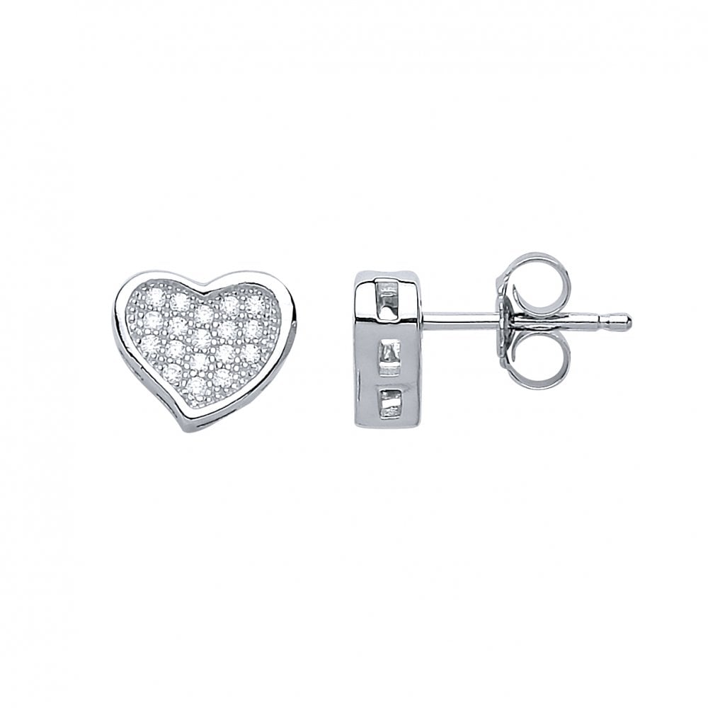 925 Sterling Silver CZ Pave Set Fancy Heart Studs