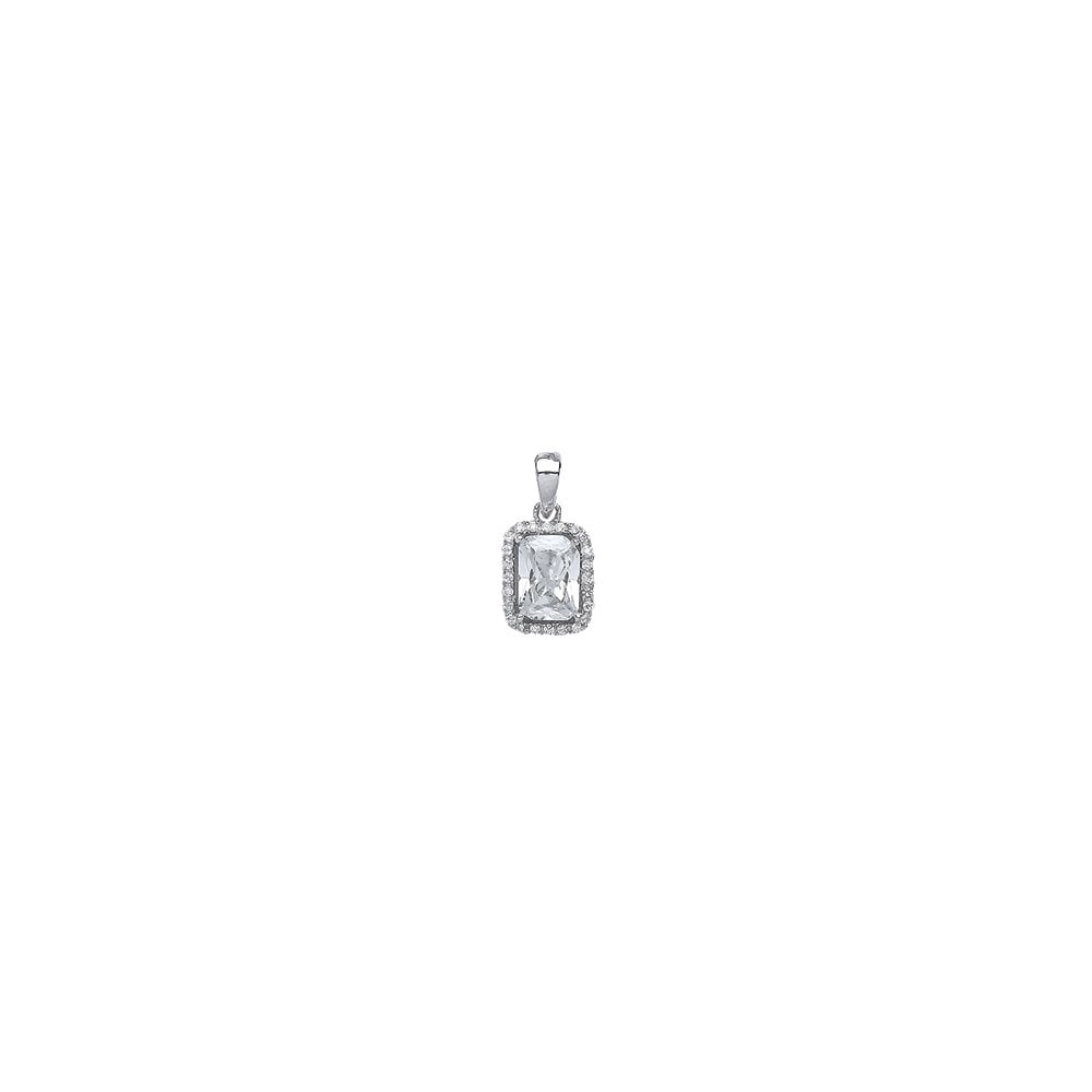 925 Sterling Silver CZ Emerald Cut Pendant In A Claw Set Setting