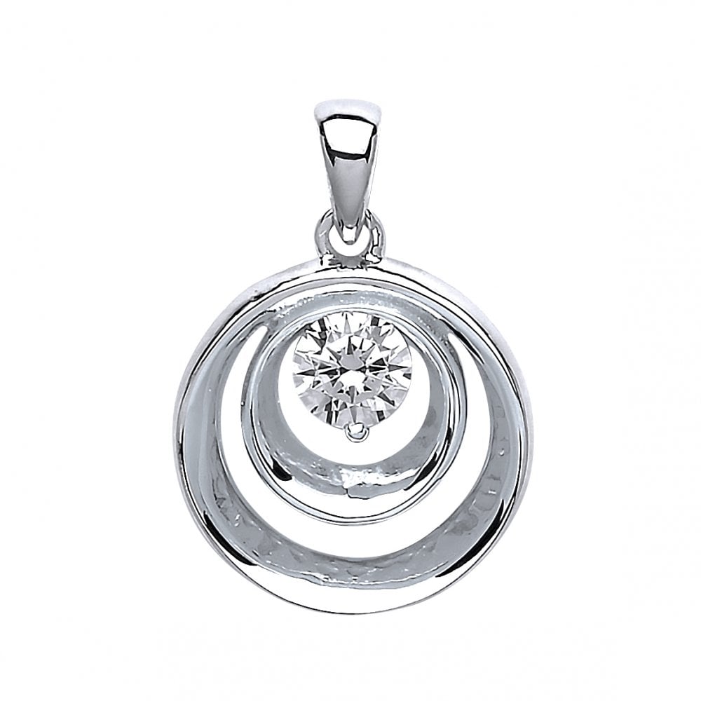 925 Sterling Silver CZ Double Circle Fancy Pendant