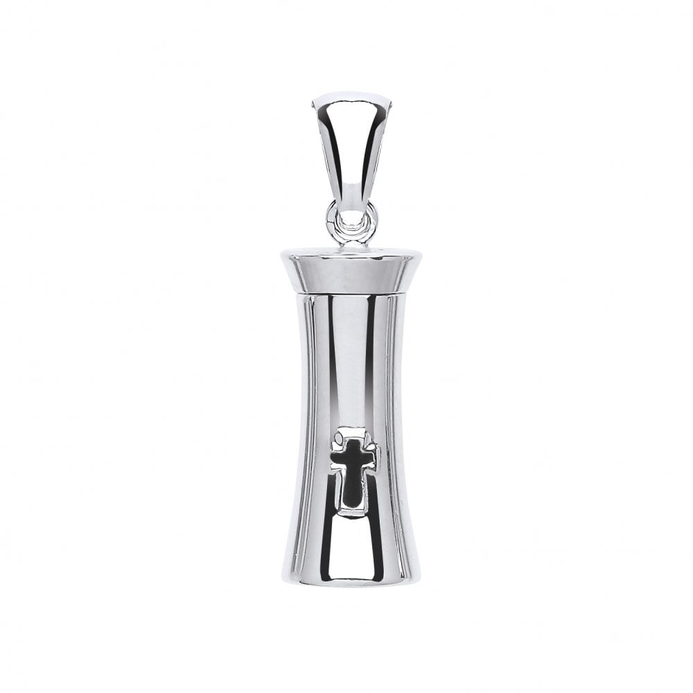 925 Sterling Silver Cylinder Shape Cremation Pendant With Cross Detail
