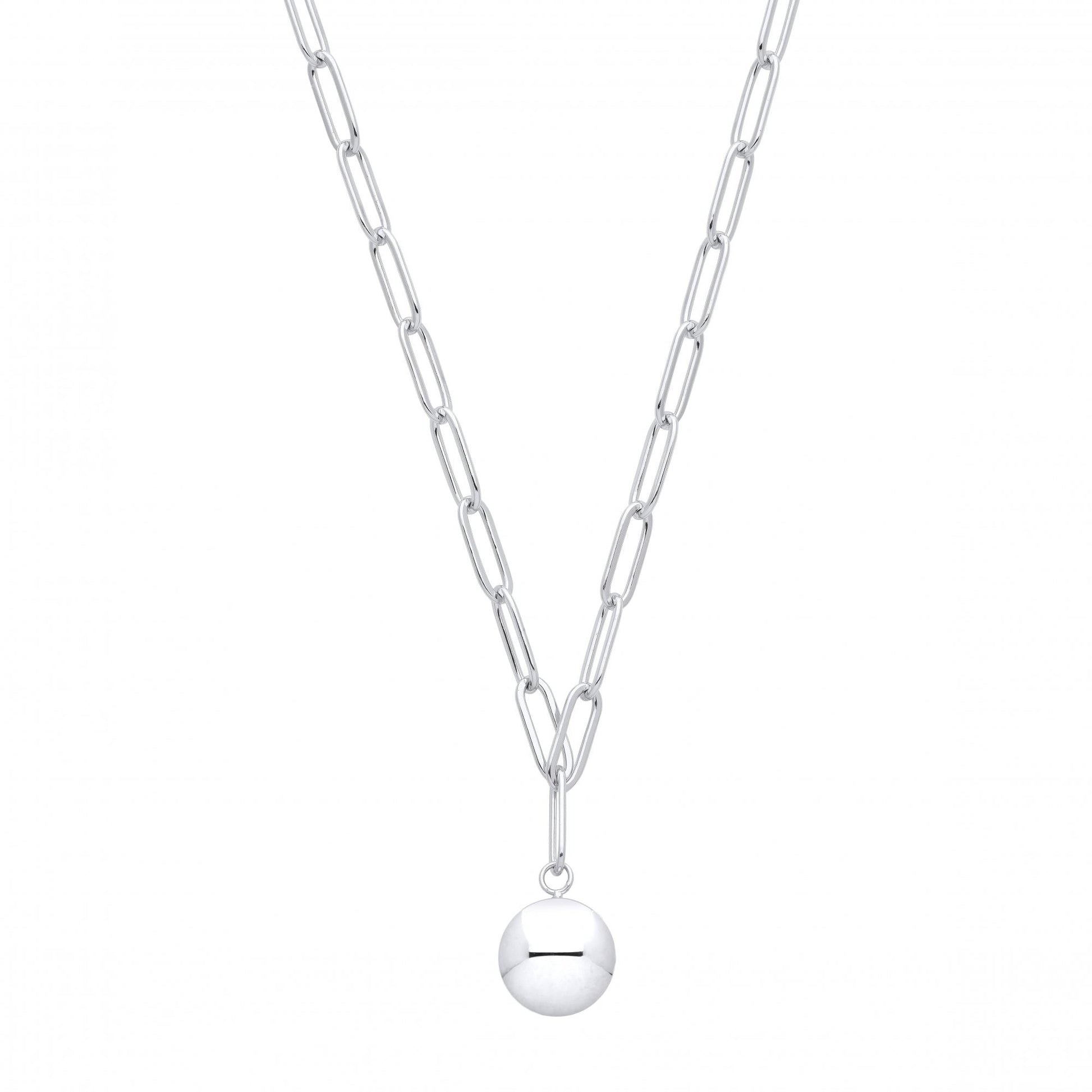 Silver Paper Link Chain With Ball Pendant