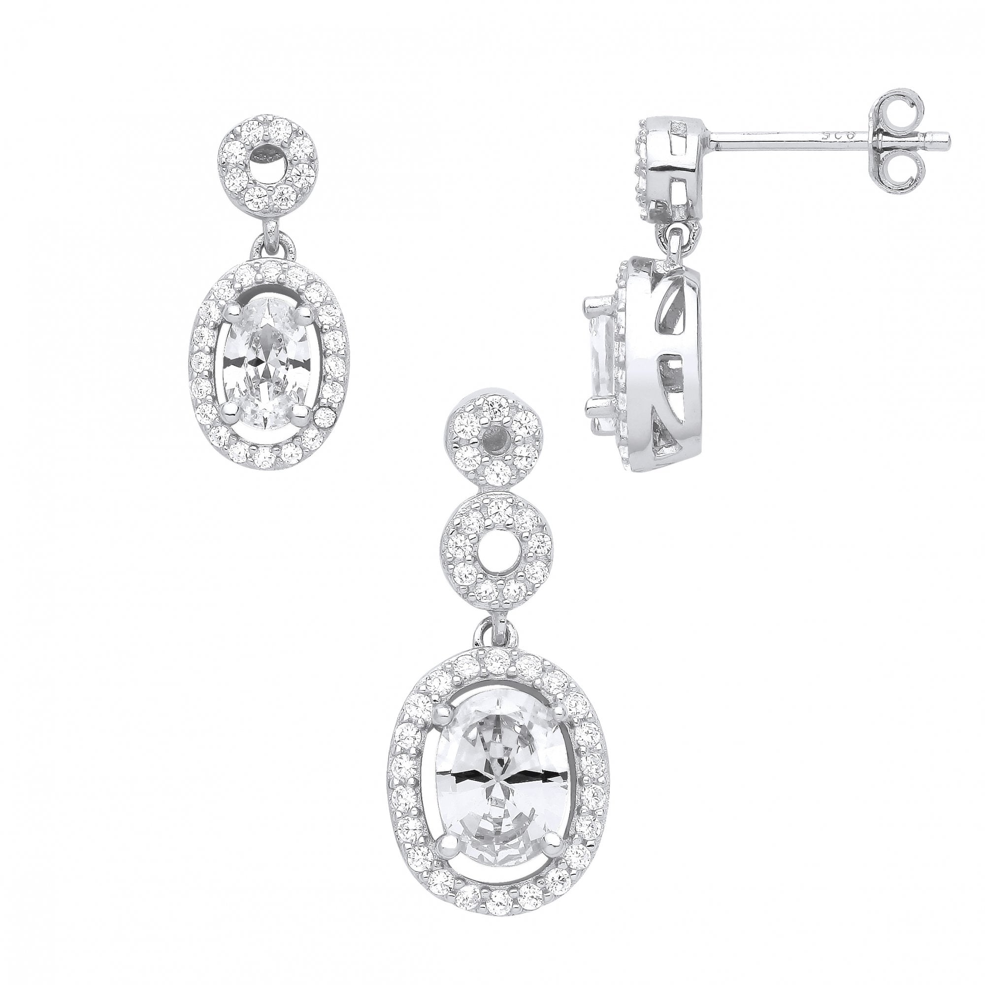 Silver CZ Fancy Drop Earring & Pendant Set