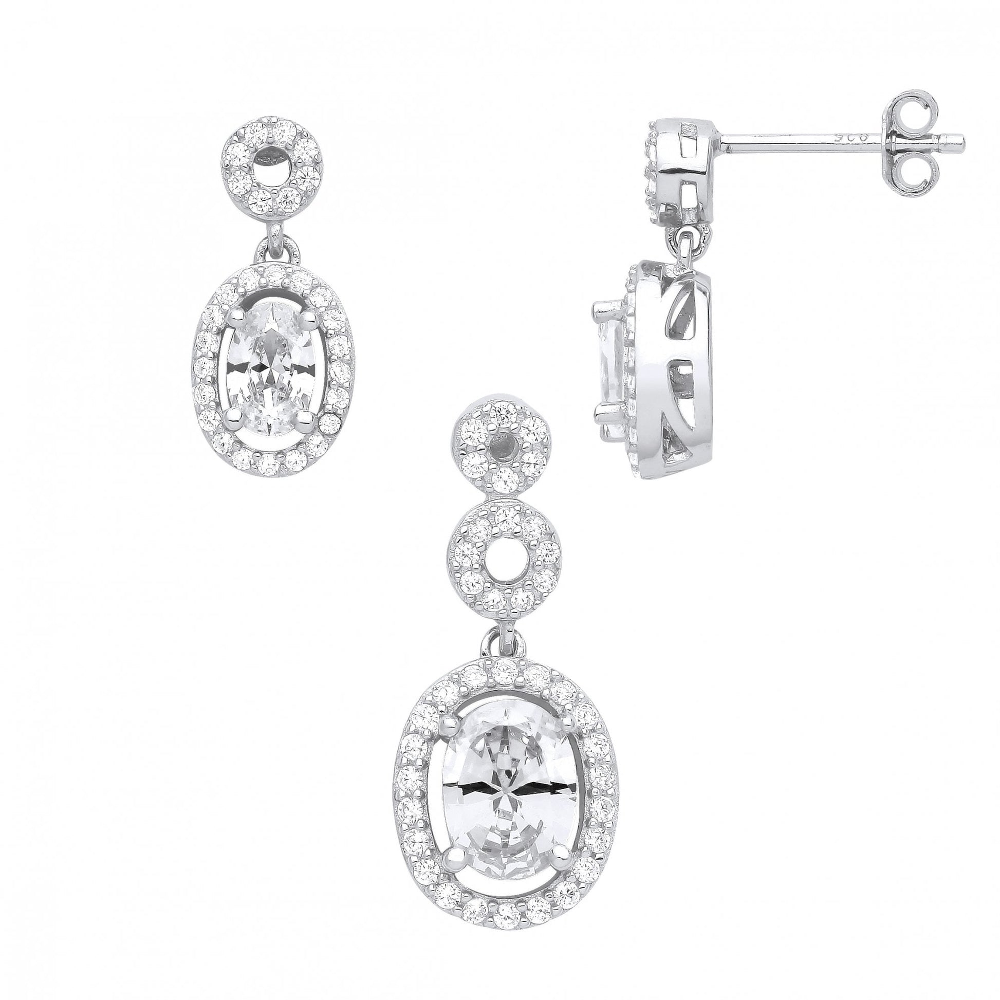 Silver CZ Fancy Drop Earring & Pendant Set