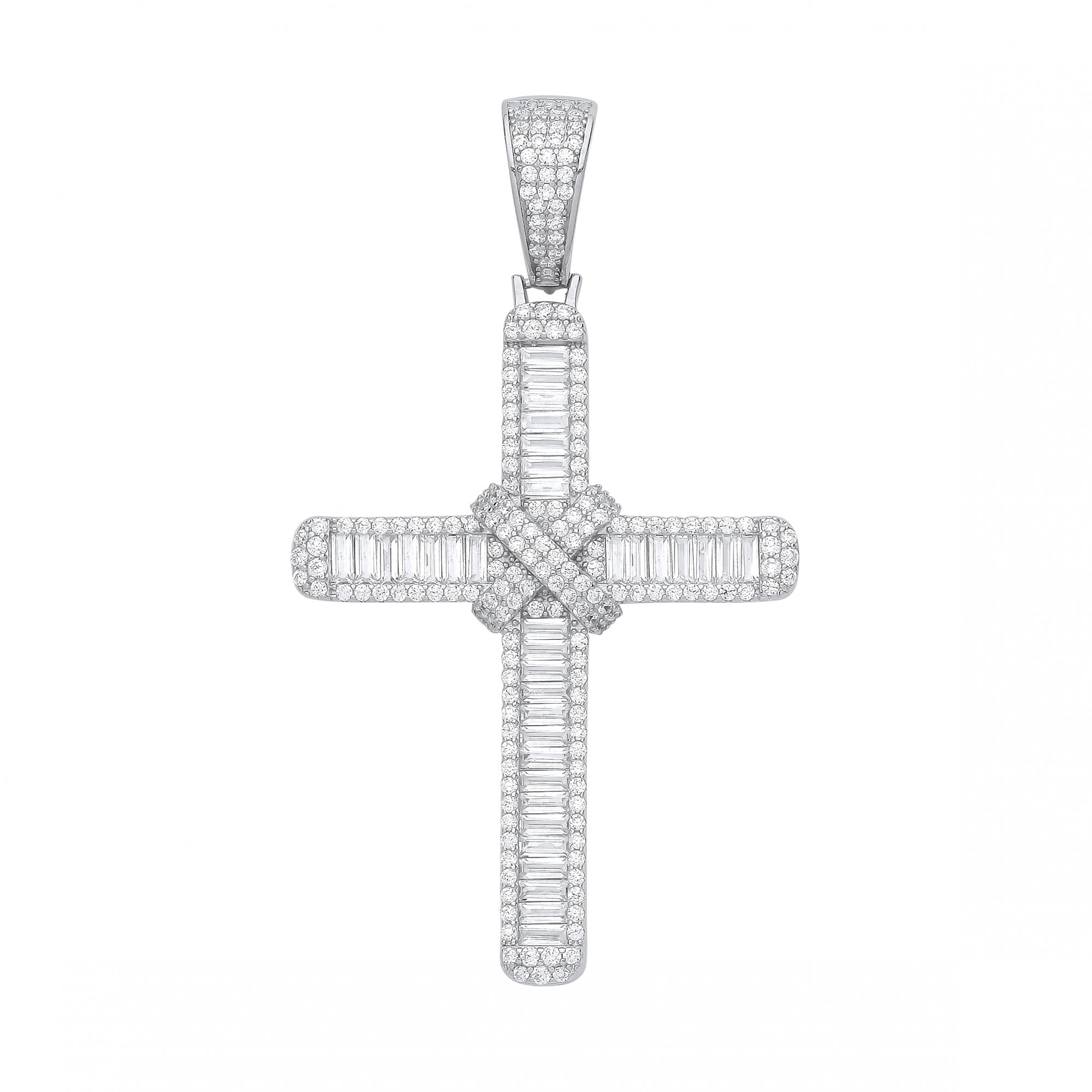 Silver CZ Fancy Baguette Cross Pendant