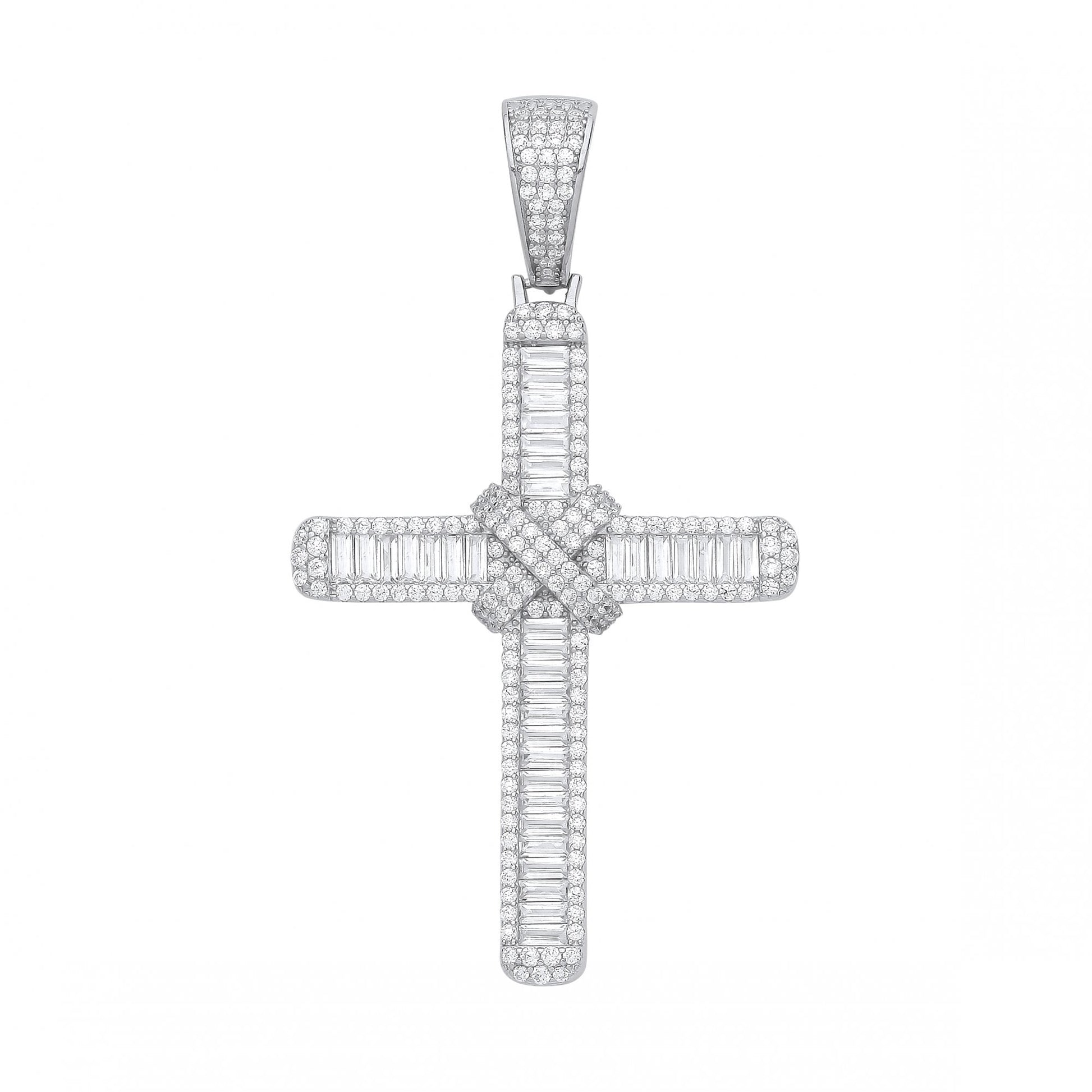 Silver CZ Fancy Baguette Cross Pendant