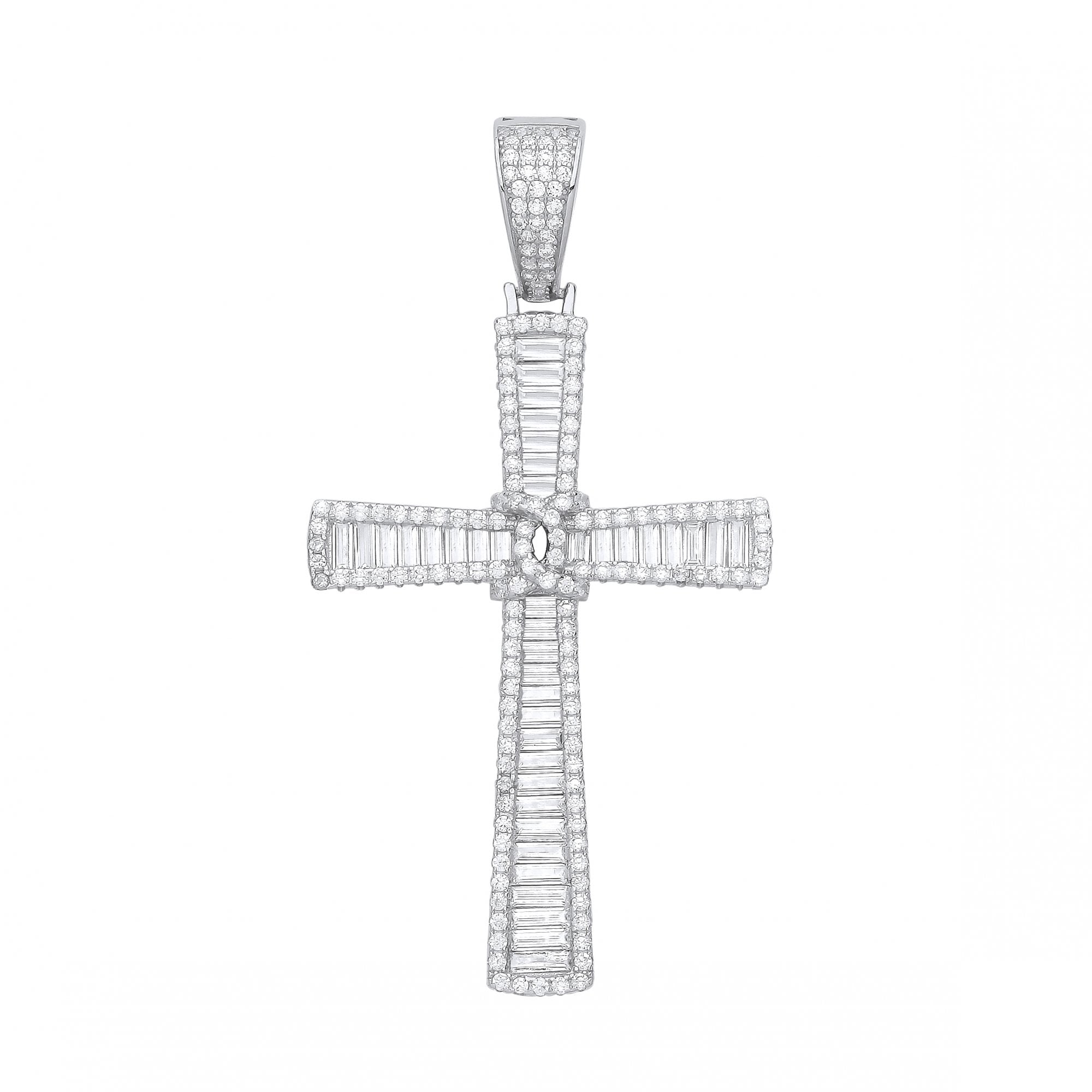 Silver CZ Fancy Baguette Cross Pendant