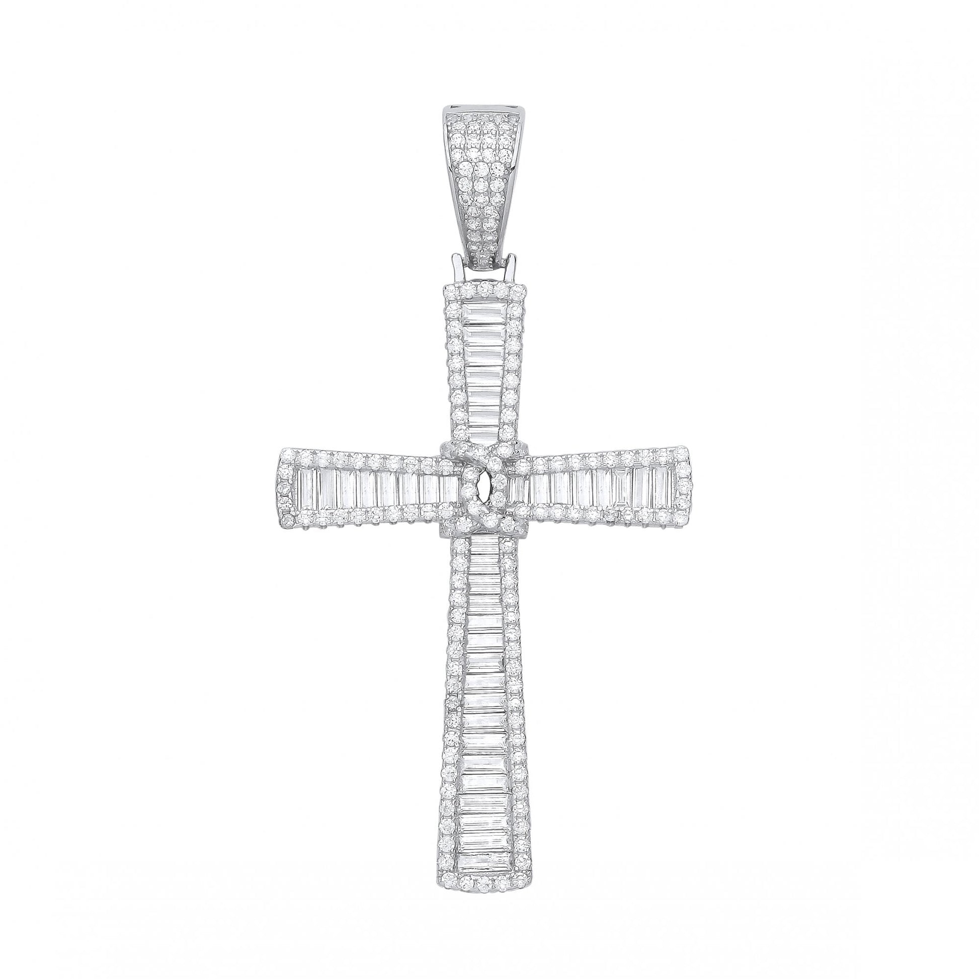 Silver CZ Fancy Baguette Cross Pendant