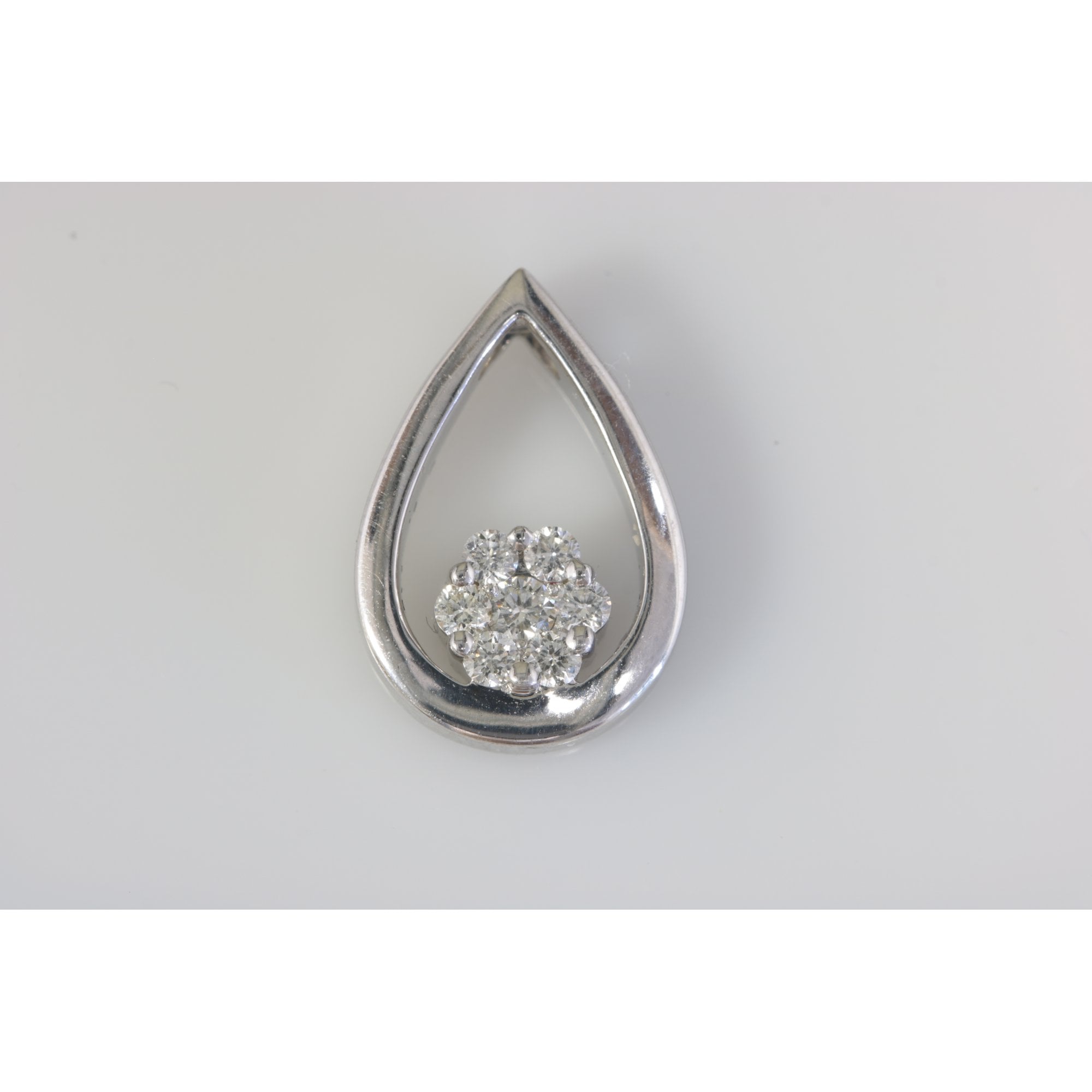 9ct White Gold Diamond Cluster Tear Drop Pendant 0.22ct
