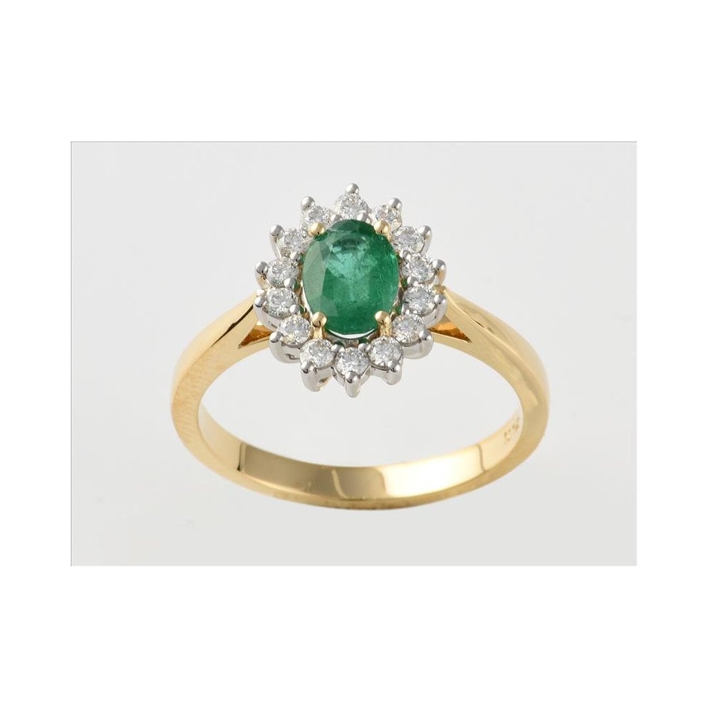 18ct Yellow Gold Platinum Set Emerald And Diamond Ring