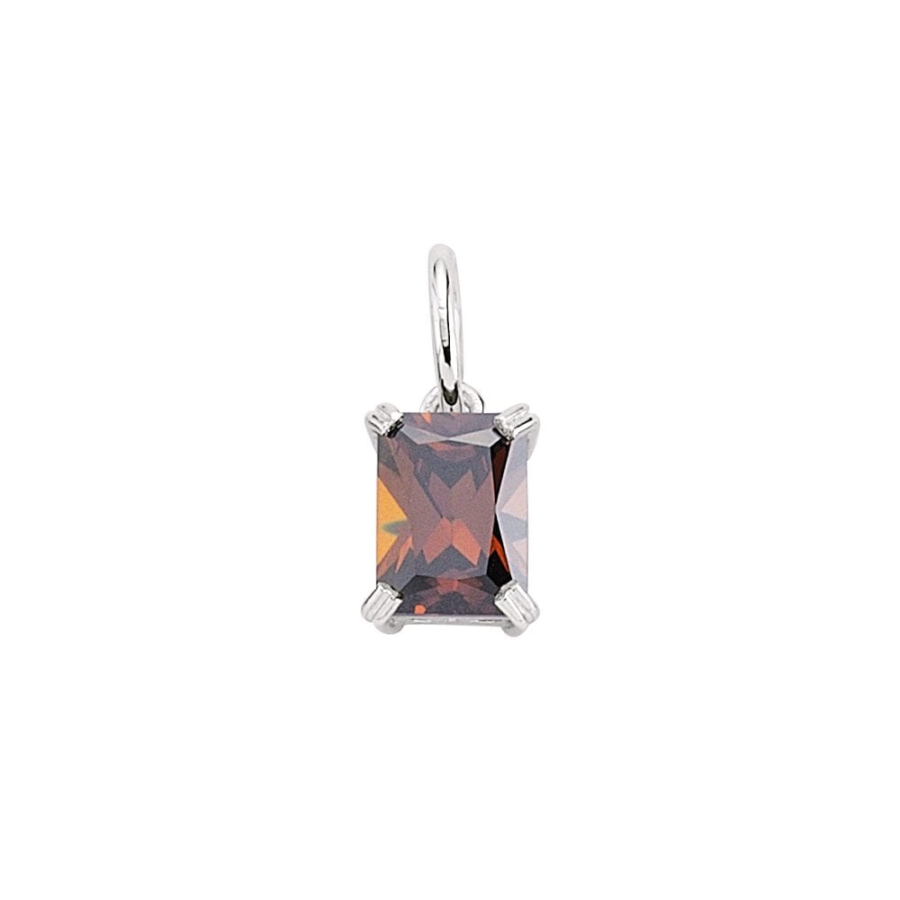 SMOKY CZ PENDANT  - RHODIUM PLATING