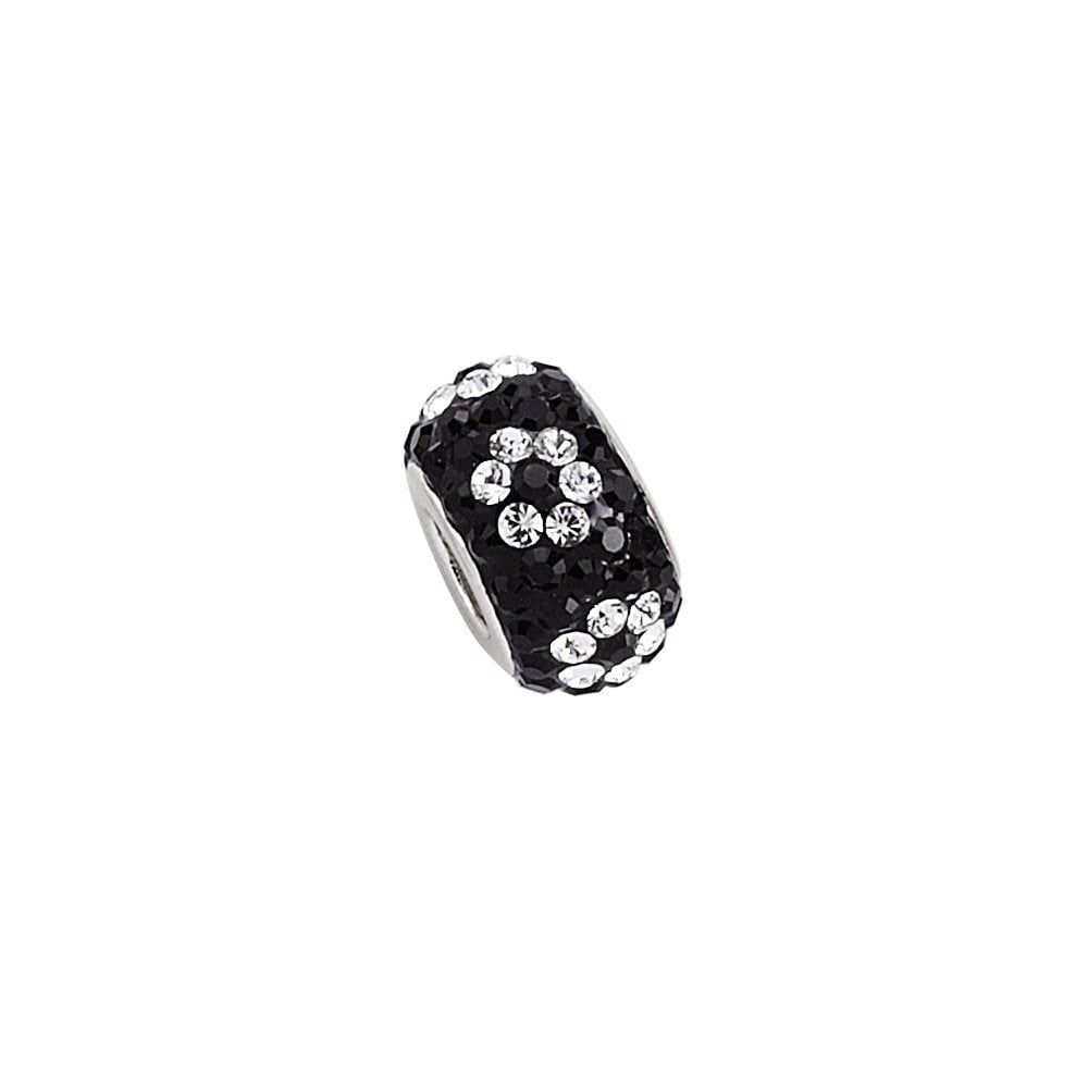 925 Sterling Silver Black & White Crystal Flower Ball Pendant