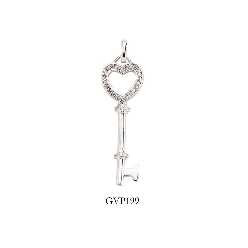 925 Sterling Silver Cubic Zirconia Heart Key Pendant