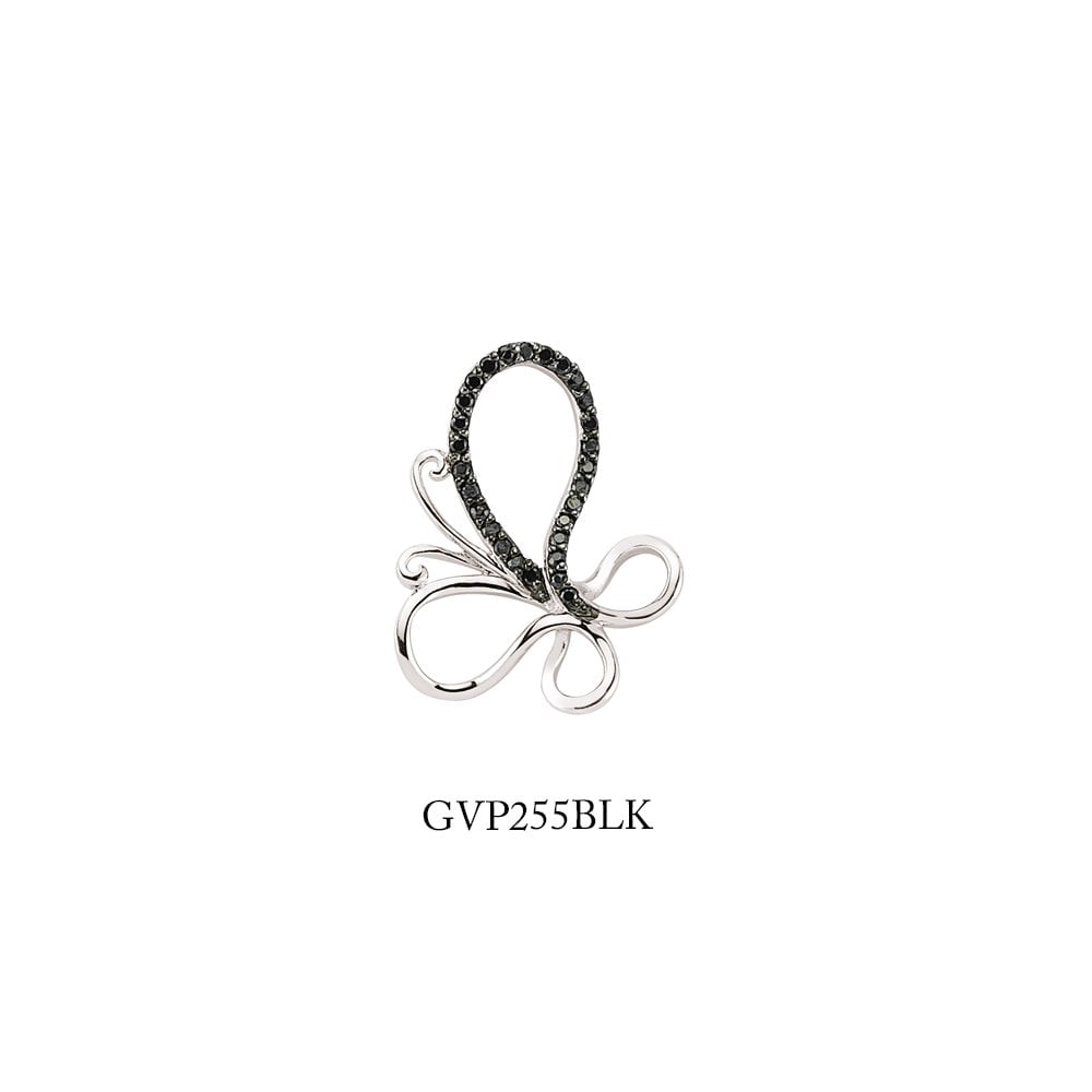925 Sterling Silver Black Cubic Zirconia Butterfly Pendant