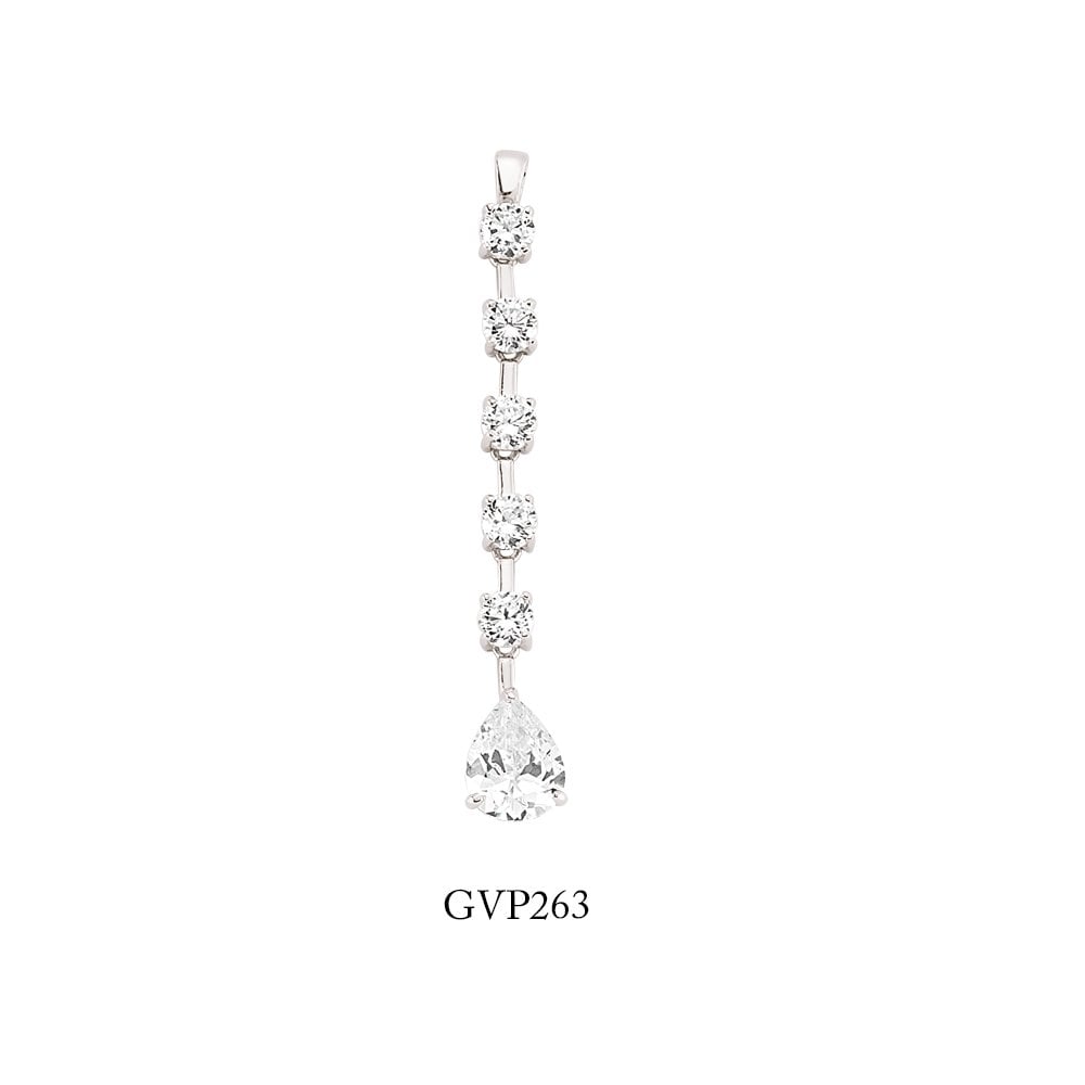 925 Sterling Silver Cubic Zirconia 6 Stone Drop Pendant