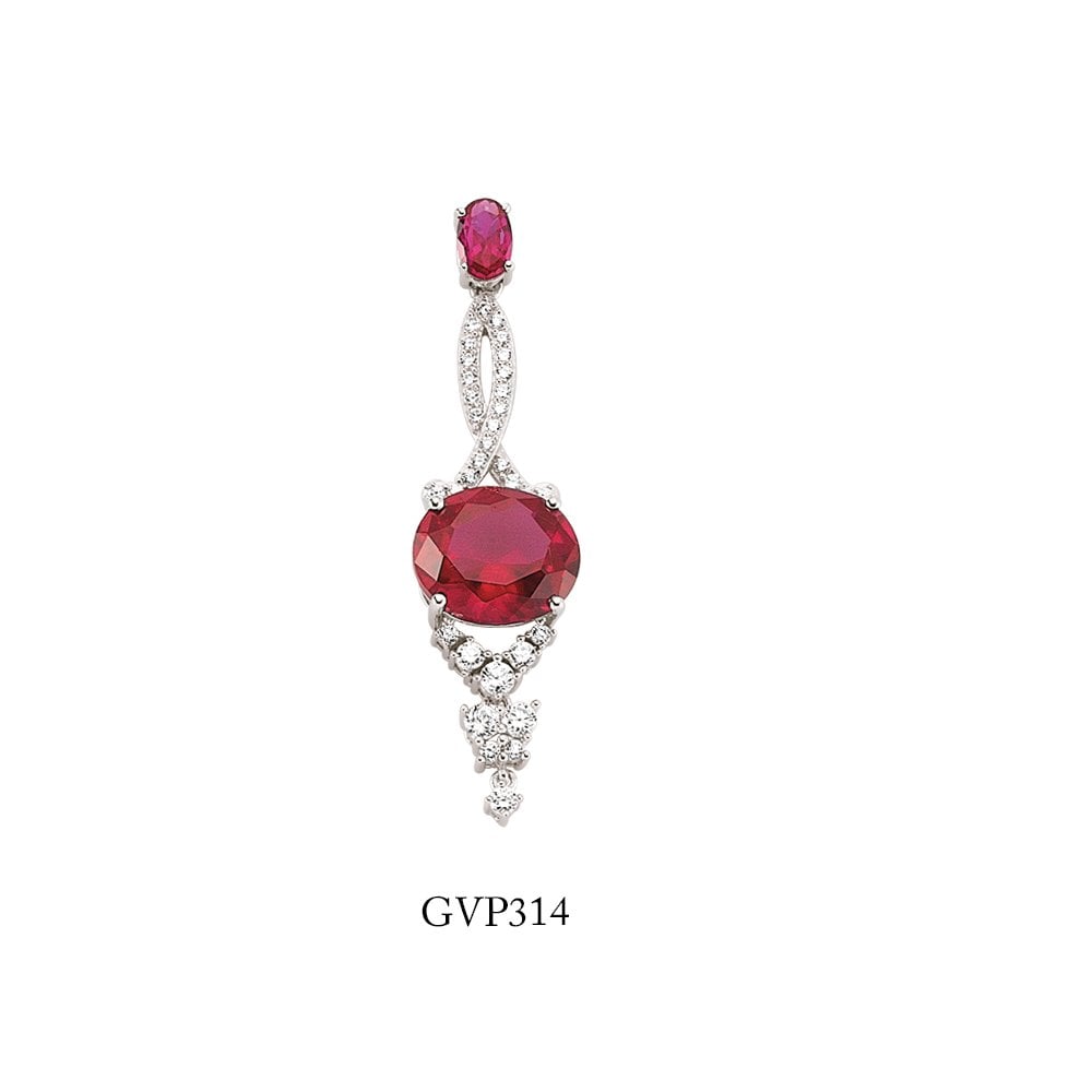 925 Sterling Silver Cubic Zirconia White & Ruby Dress Pendant