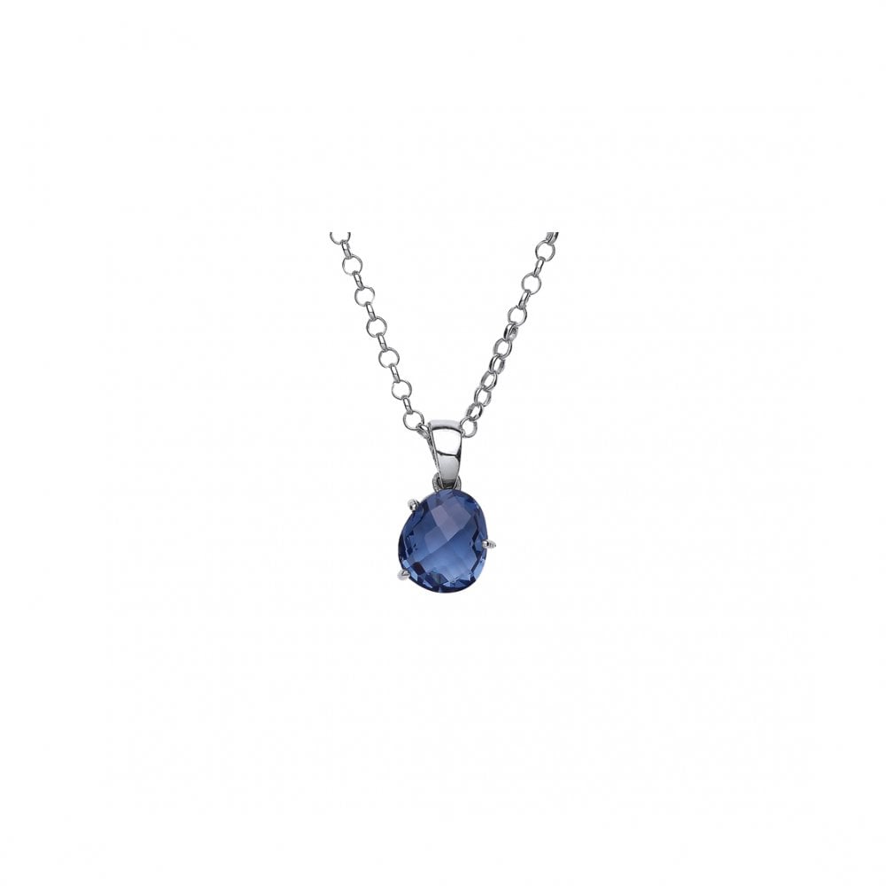 925 Sterling Silver RH BLUE TOPAZ COCKTAIL PENDANT W/CHAIN