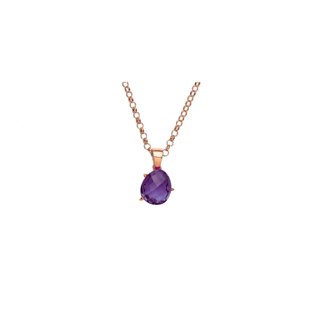 ROSE PLATED 925 Sterling Silver AMETHYST COCKTAIL PENDANT W/CHAIN