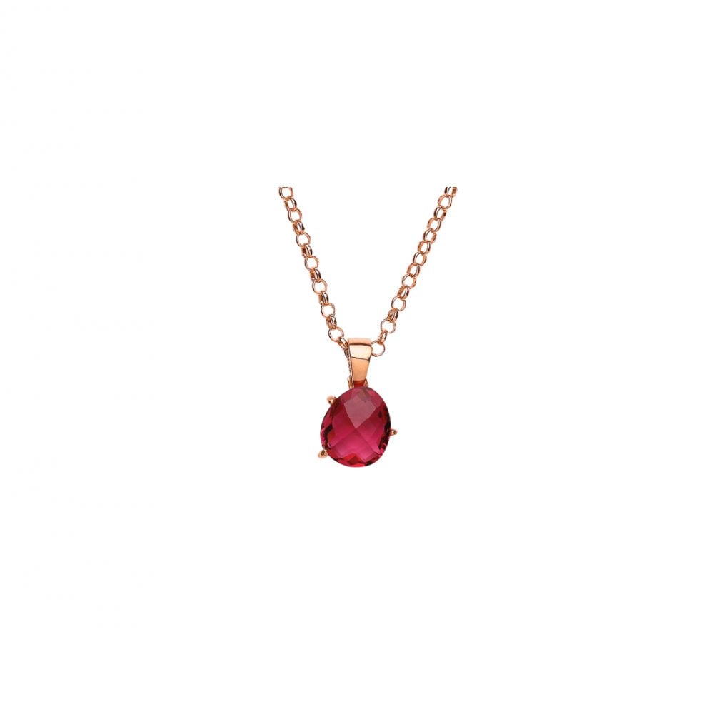 ROSE PLATED 925 Sterling Silver RUBY COCKTAIL PENDANT W/CHAIN