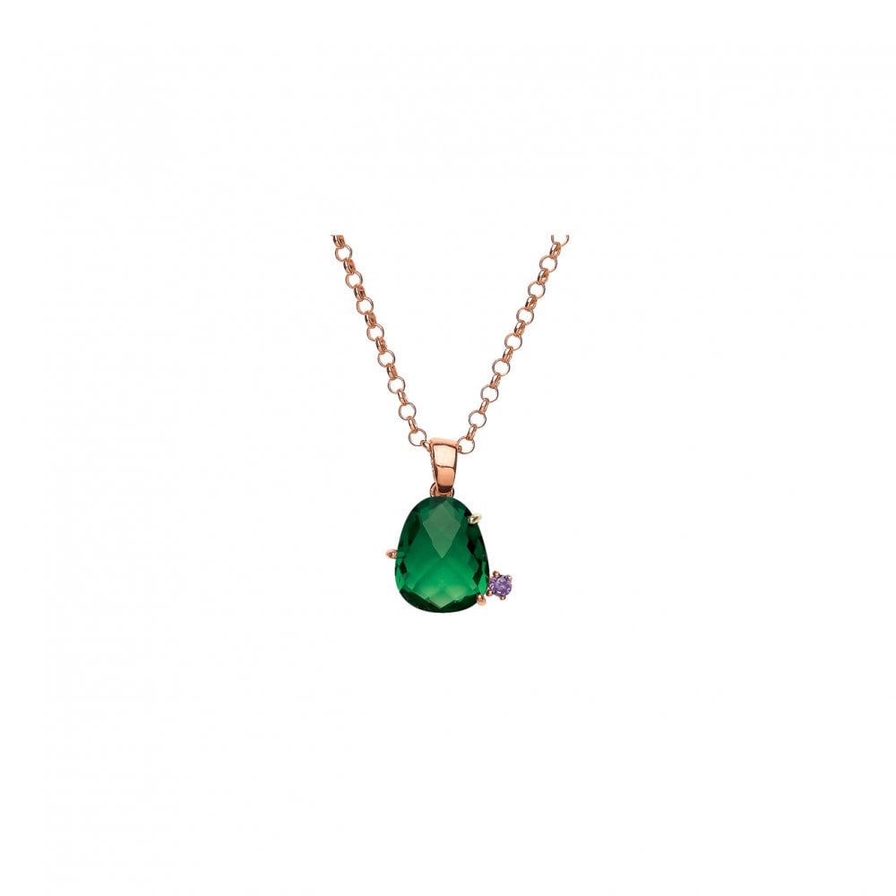 ROSE PLATED 925 Sterling Silver EMERALD COCKTAIL PENDANT W/CHAIN