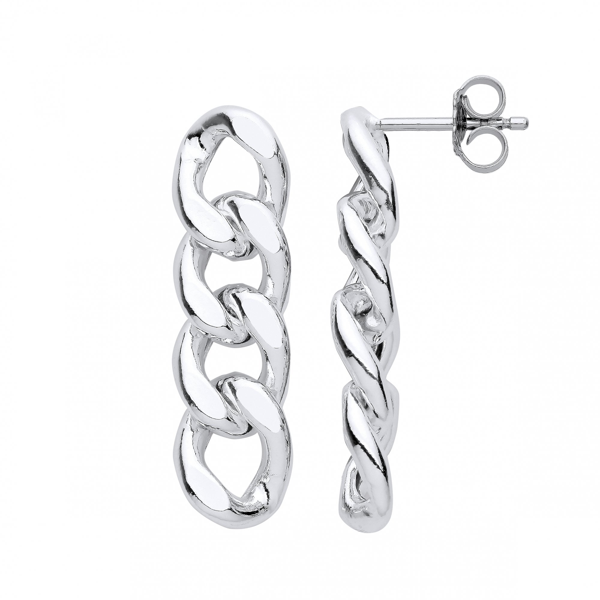 Silver Cuban Curb Chain Drop Earrings