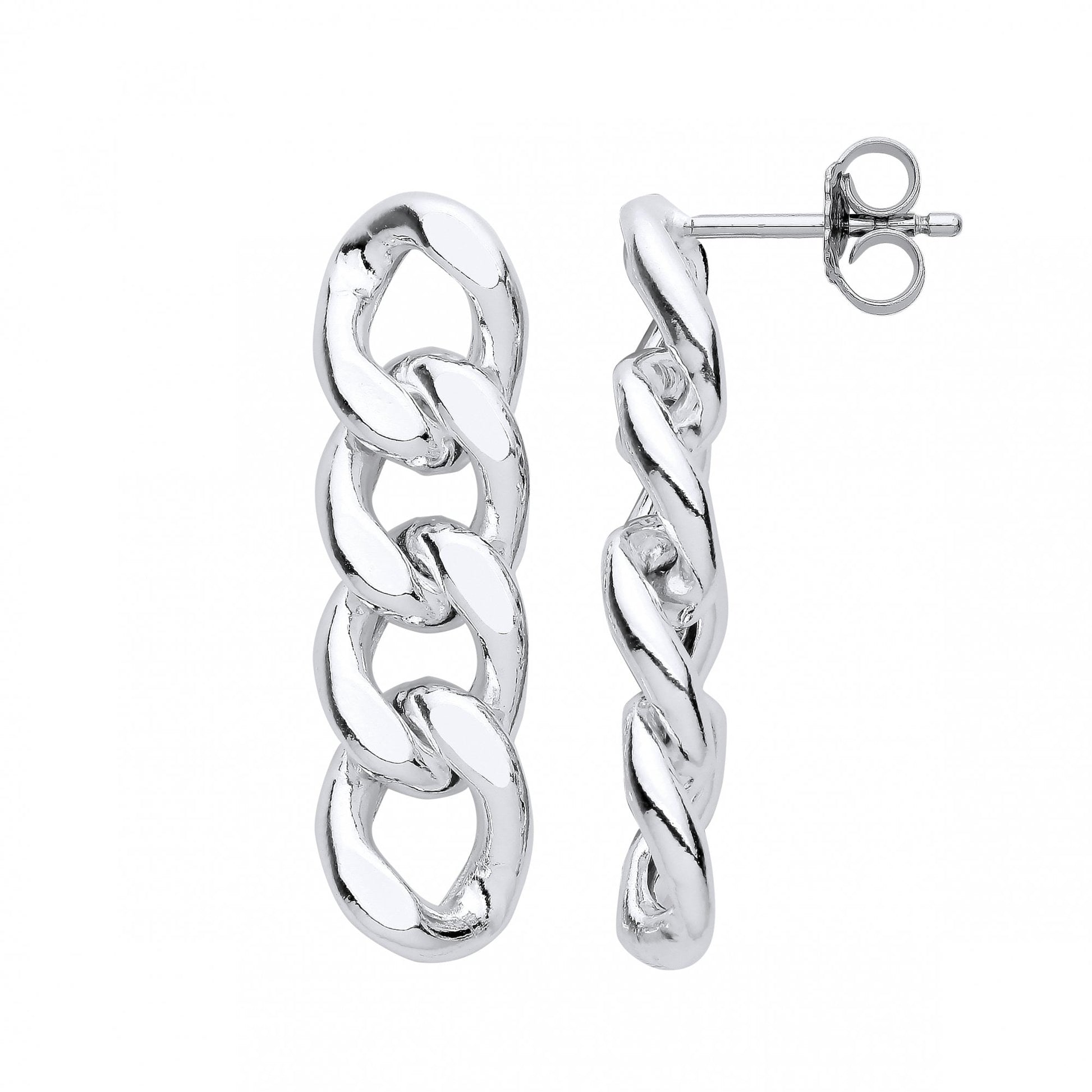 Silver Cuban Curb Chain Drop Earrings