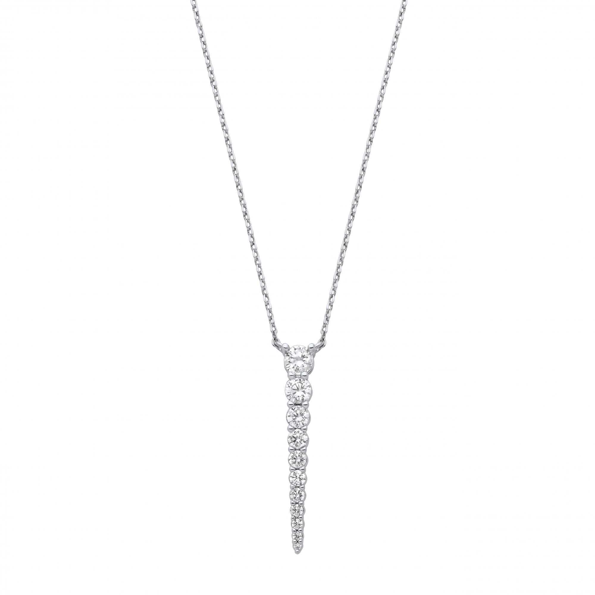 Silver CZ Fancy Line Pendant Necklace