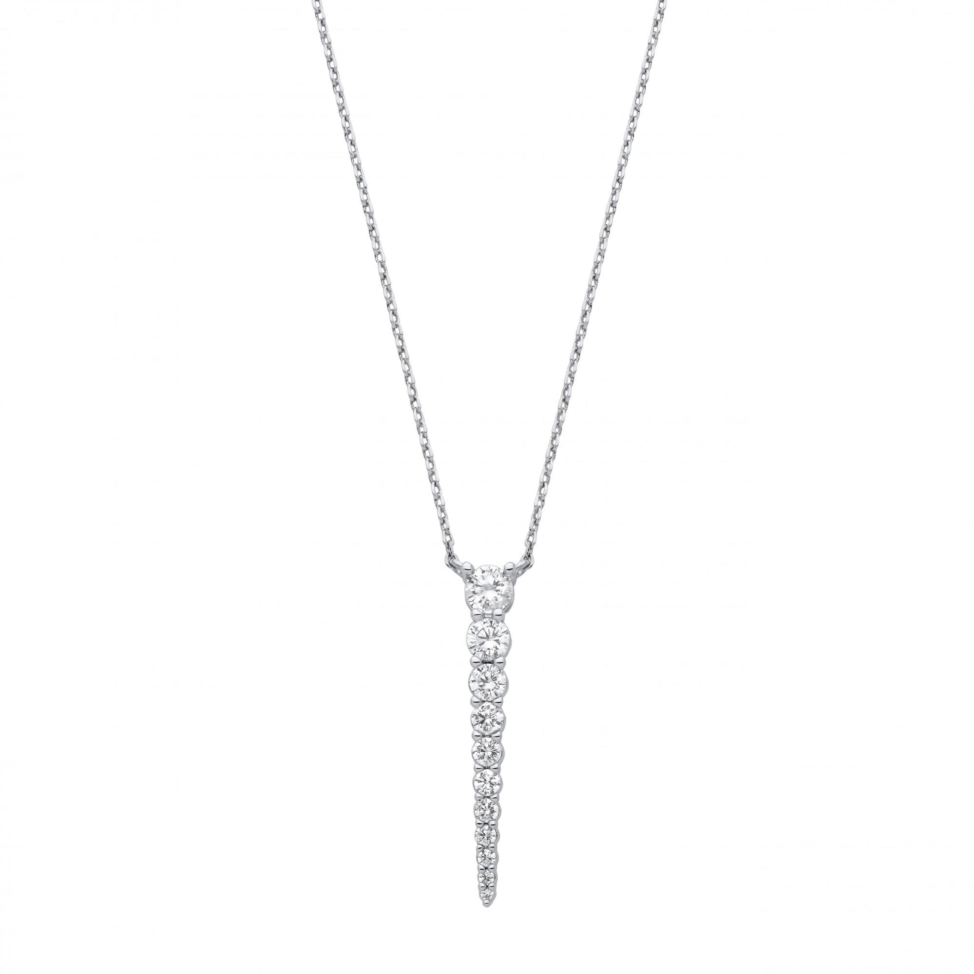 Silver CZ Fancy Line Pendant Necklace