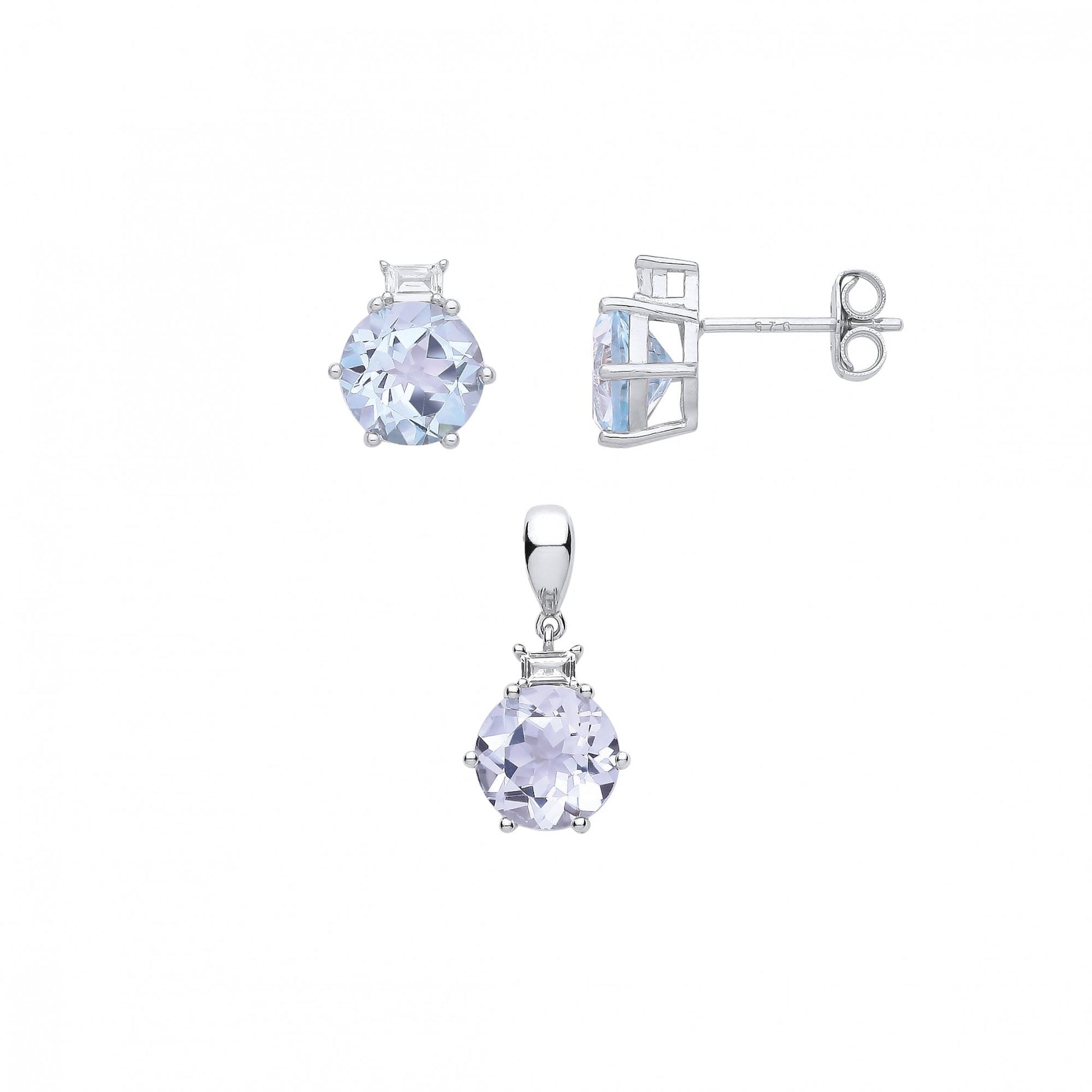Silver CZ & Sky Blue Topaz Earring & Pendant Set