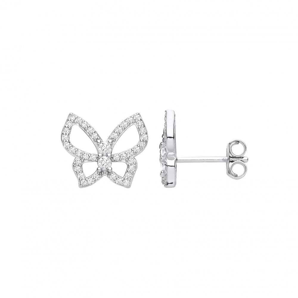 Silver CZ Butterfly Stud Earrings