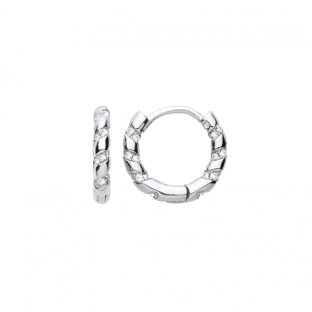 Silver CZ Hinged Huggie Earrings