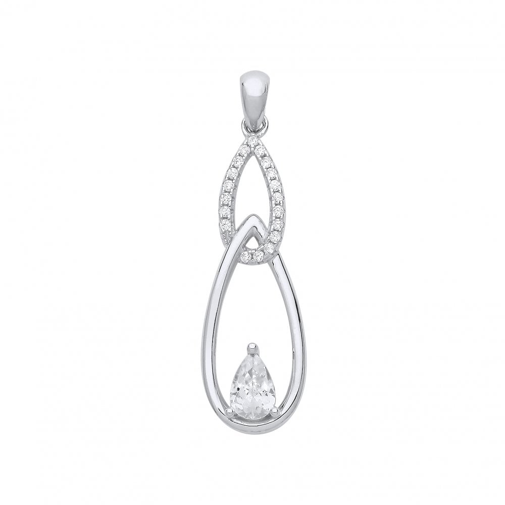 Silver CZ Fancy Drop Pendant
