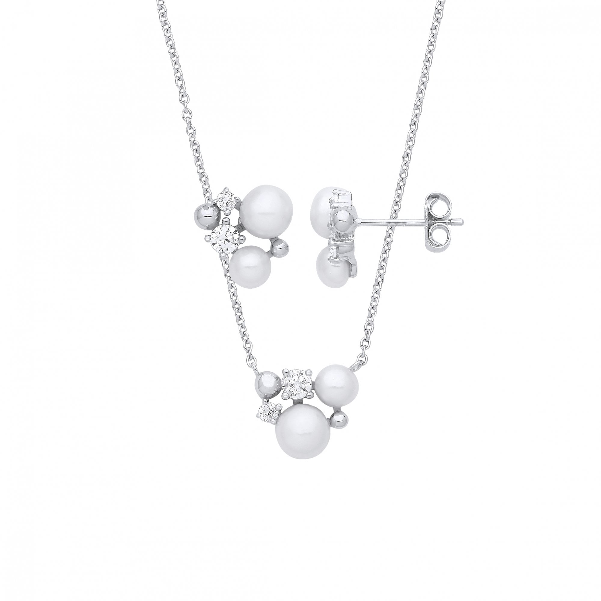Silver CZ & Pearl Earring & Pendant Necklace Set