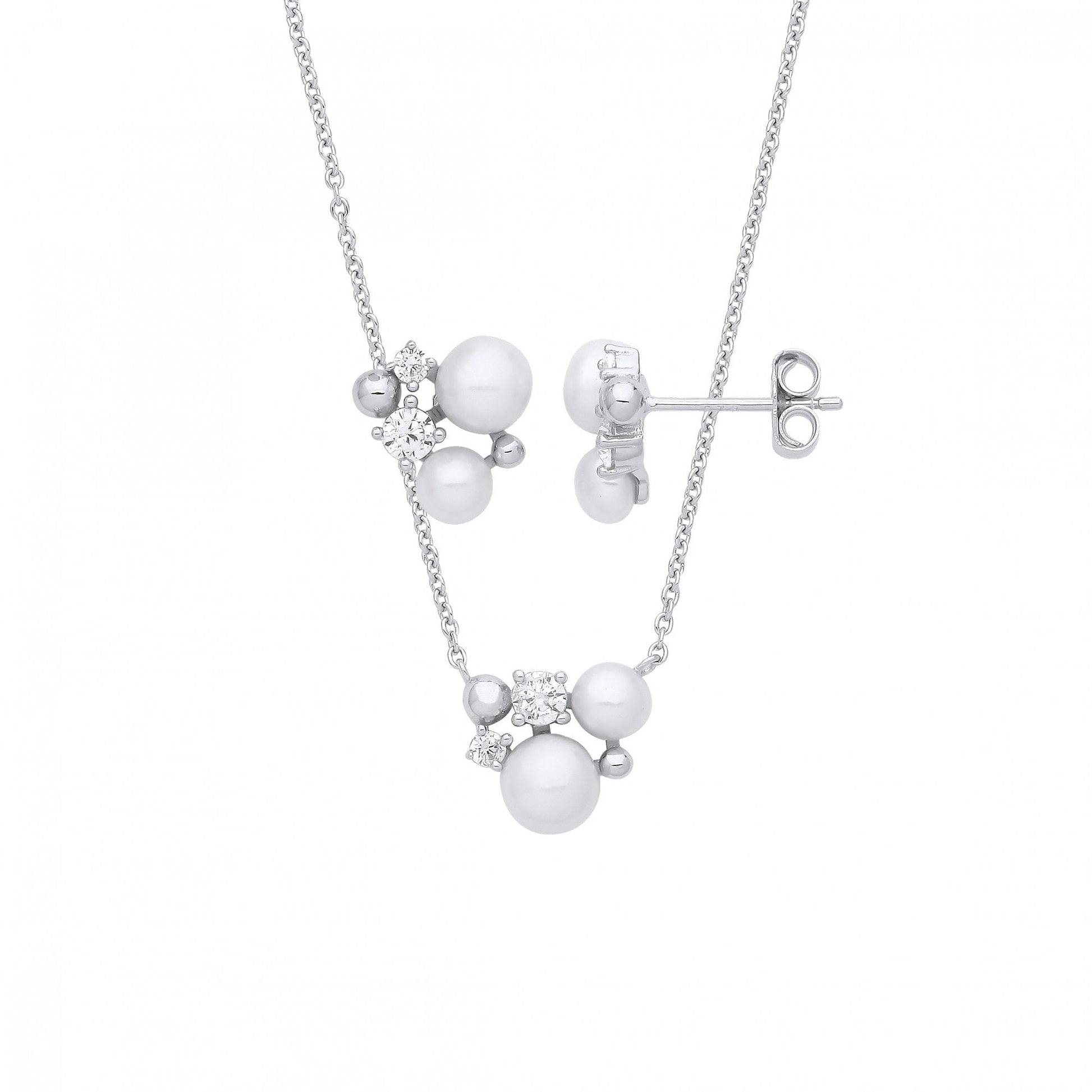 Silver CZ & Pearl Earring & Pendant Necklace Set