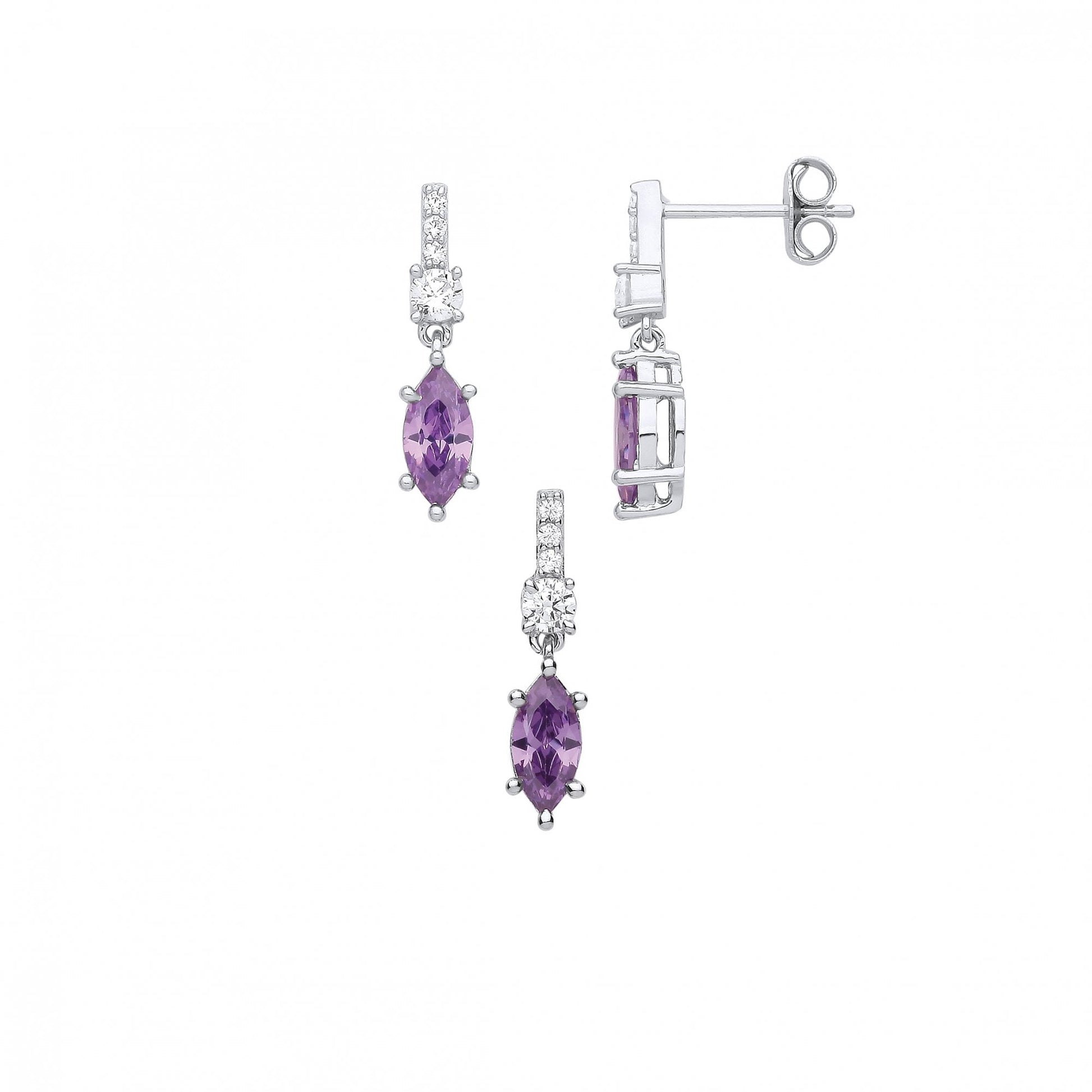 Silver CZ & Light Amethyst CZ Earring & Pendant Set